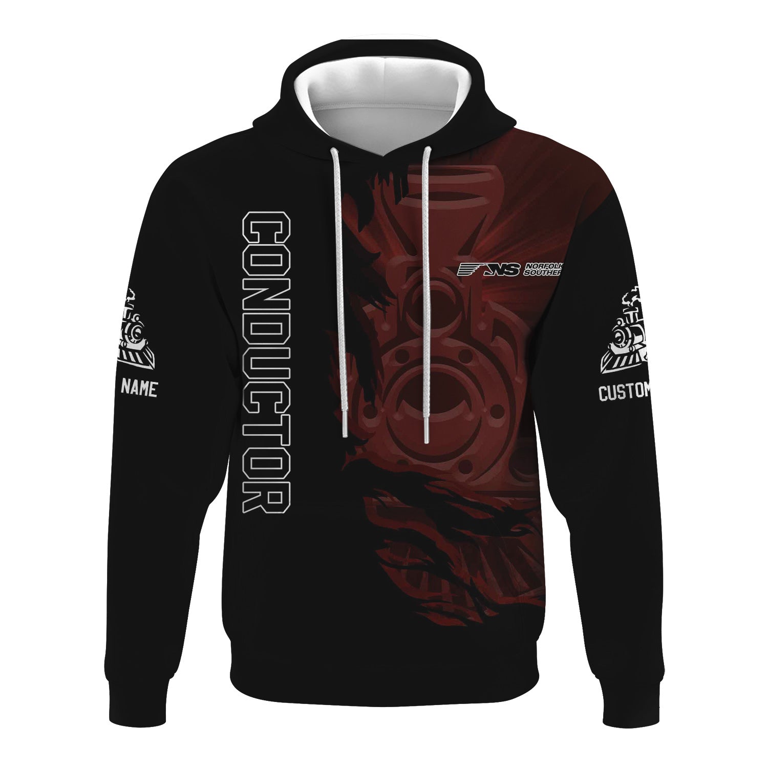Railspirit Personalized Norfolk Southern Railway Hoodie Blazing Style with Custom Position Train Zip Up Hoodie