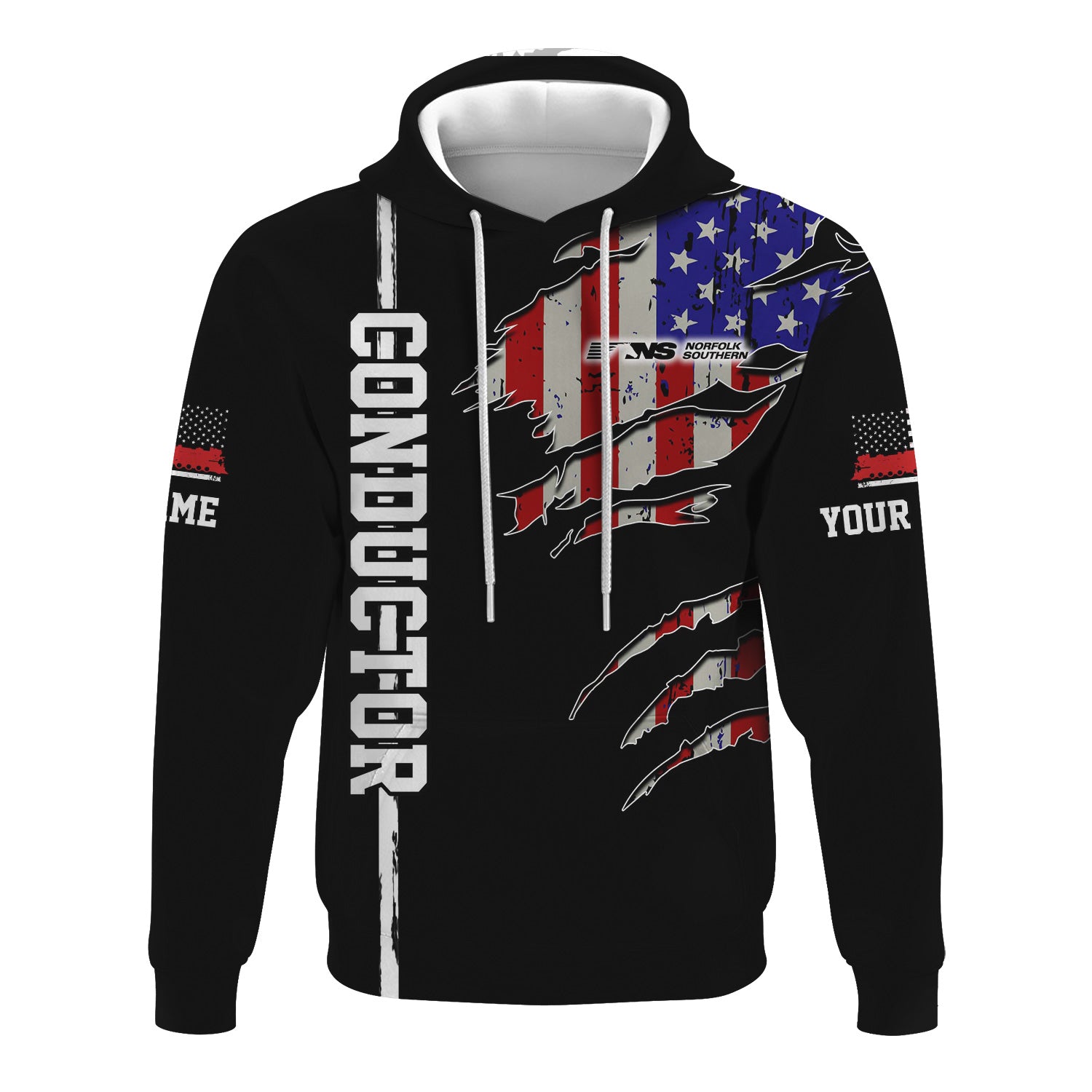 Railspirit Personalized Norfolk Southern Railway Hoodie USA Flag Claw Art with Custom Job Train Zip Up Hoodie
