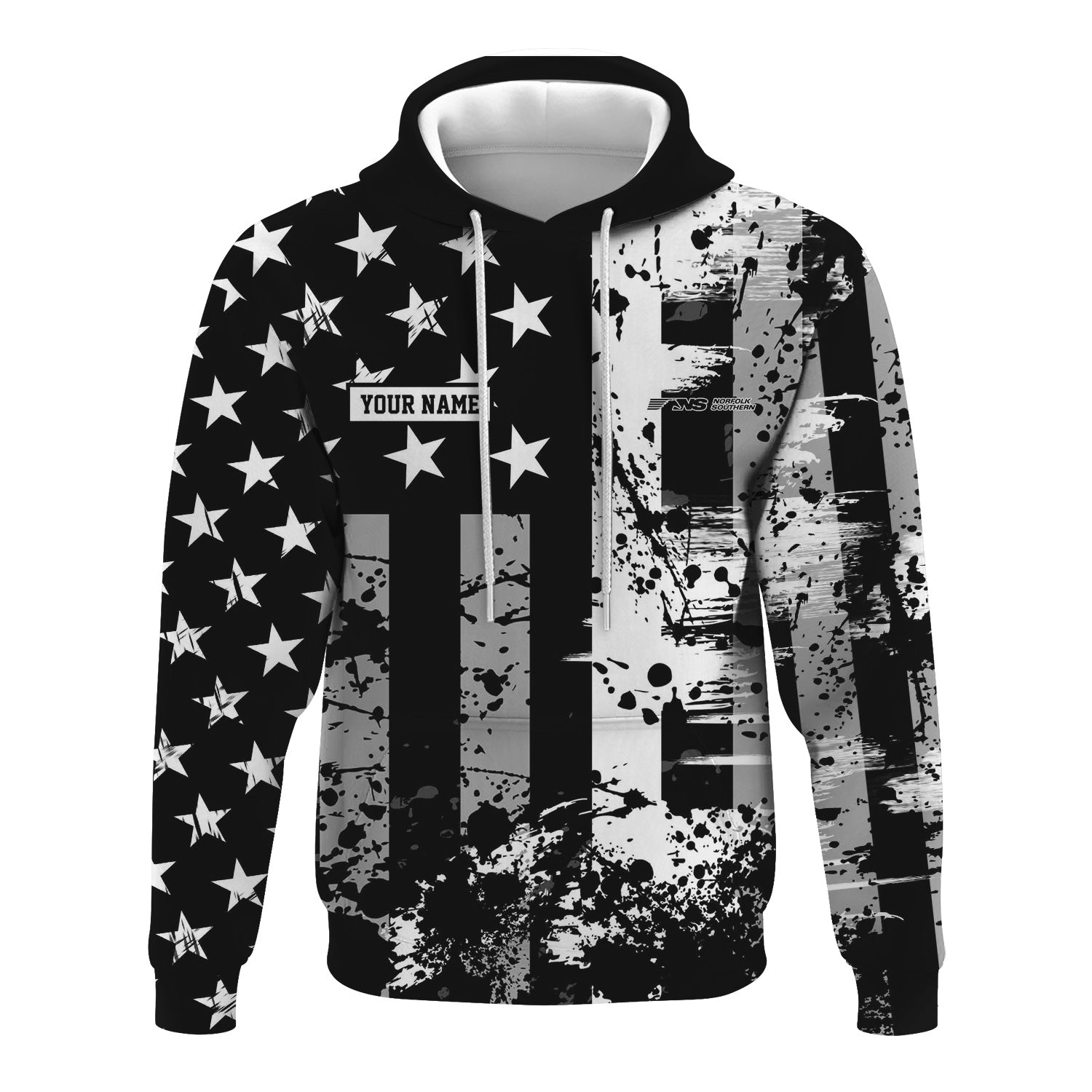 Railspirit Personalized Norfolk Southern Railway Hoodie Artistic Paint American Flag Style Train Zip Up Hoodie
