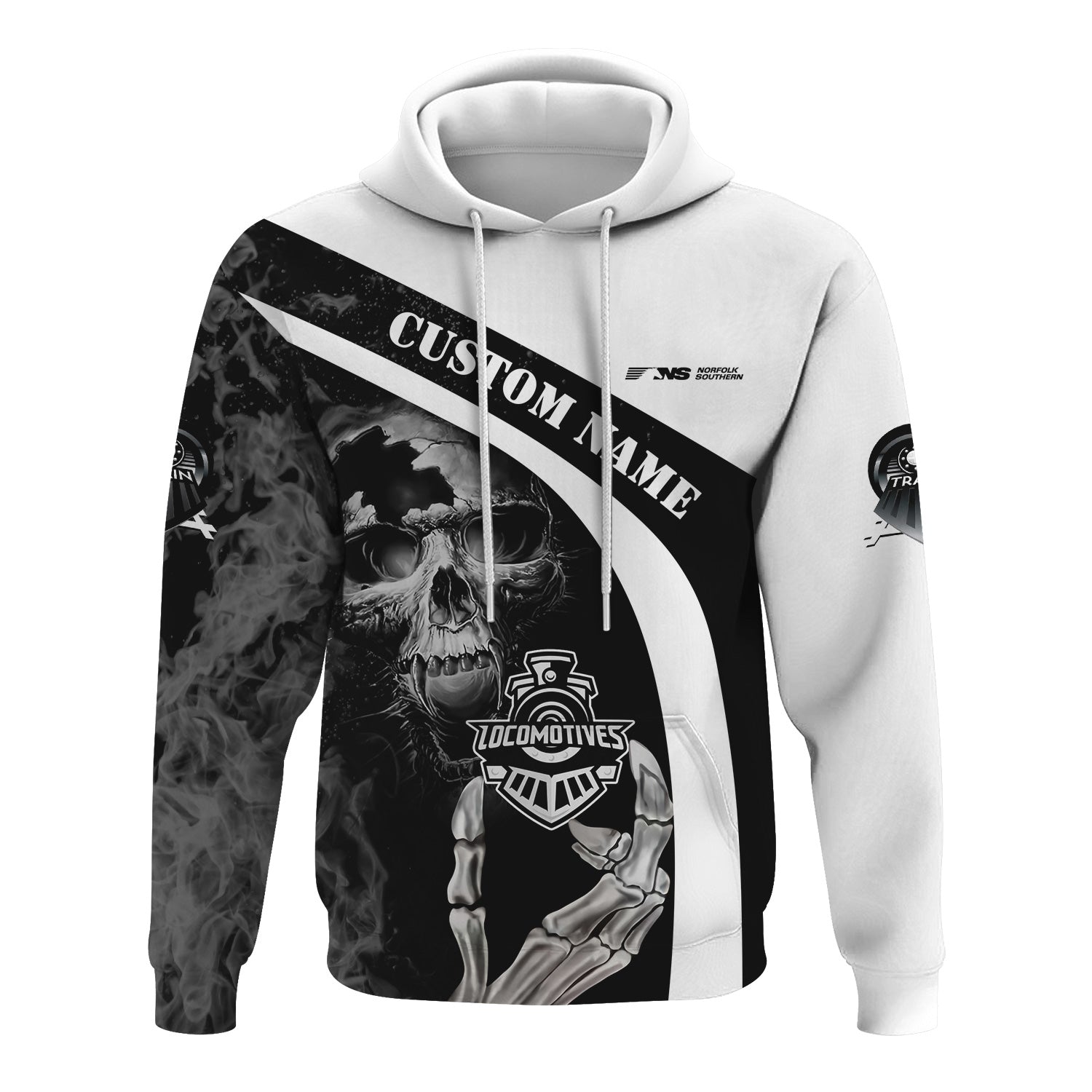 Railspirit Personalized Norfolk Southern Railway Hoodie Flame Skull Design Train Zip Up Hoodie for Locomotive Fans