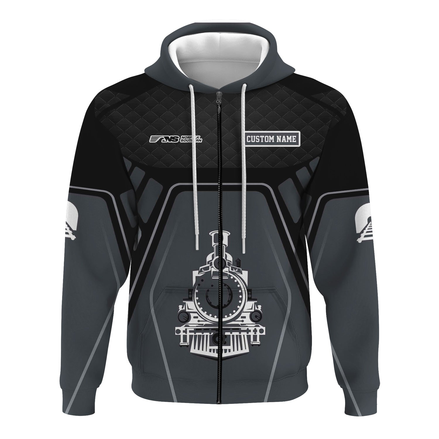 Railspirit Personalized Norfolk Southern Railway Hoodie Steam Locomotive Engine Graphic Train Zip Up Hoodie All Over Print