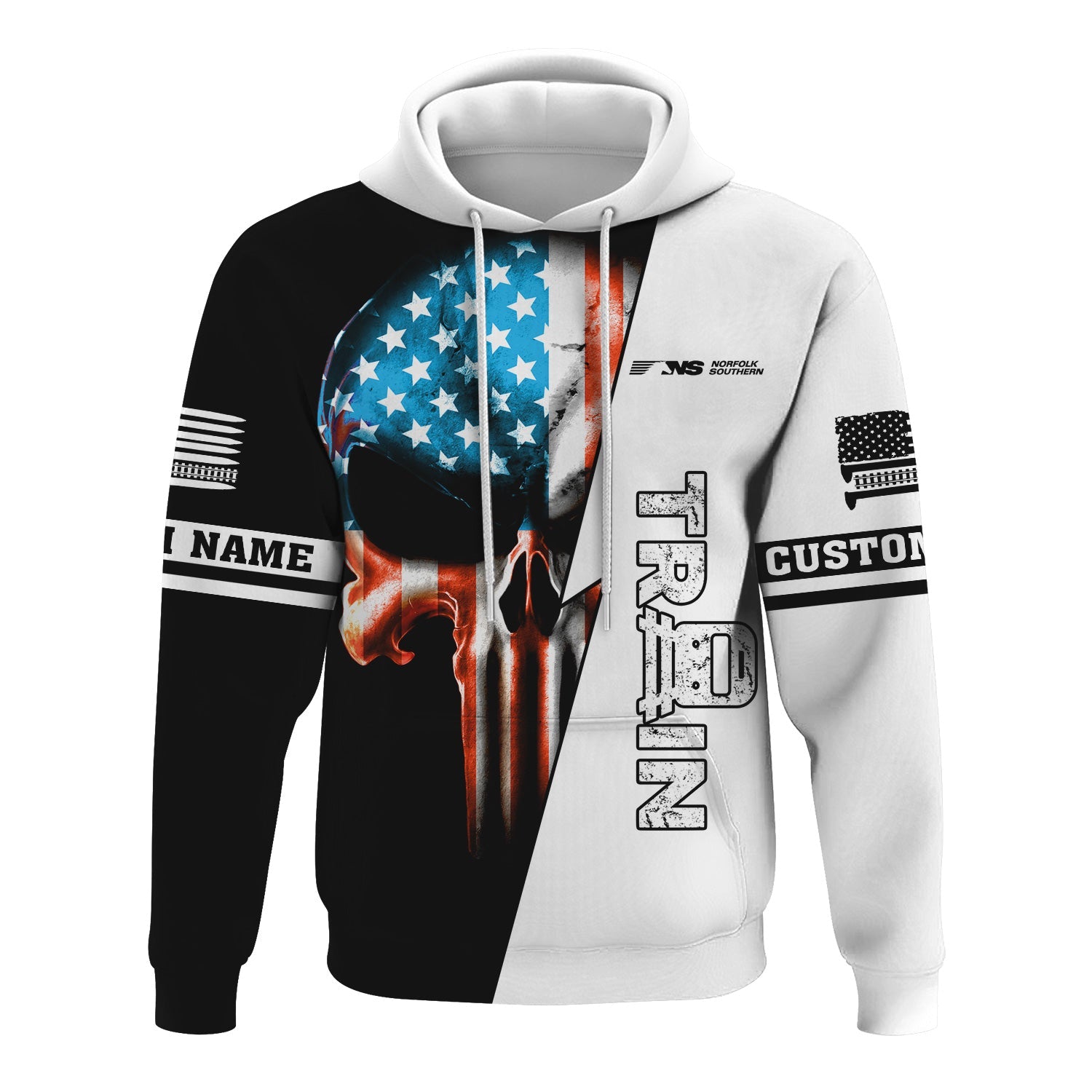 Railspirit Personalized Norfolk Southern Railway Hoodie Train Skull American Flag Zip Up Hoodie All Over Print