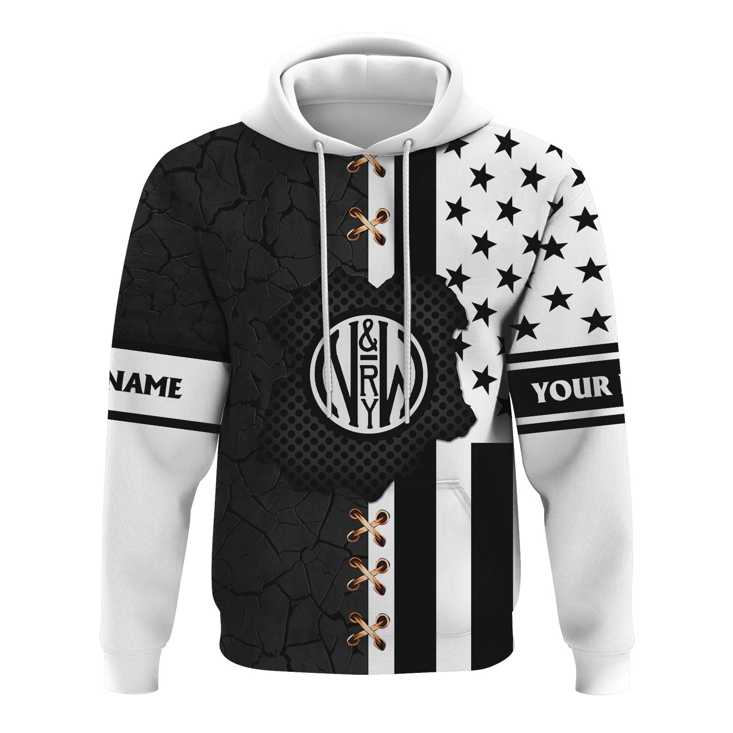 Railspirit Personalized Norfolk and Western Railway Hoodie American Flag with Crack Effect N&W Train Zip Up Hoodie