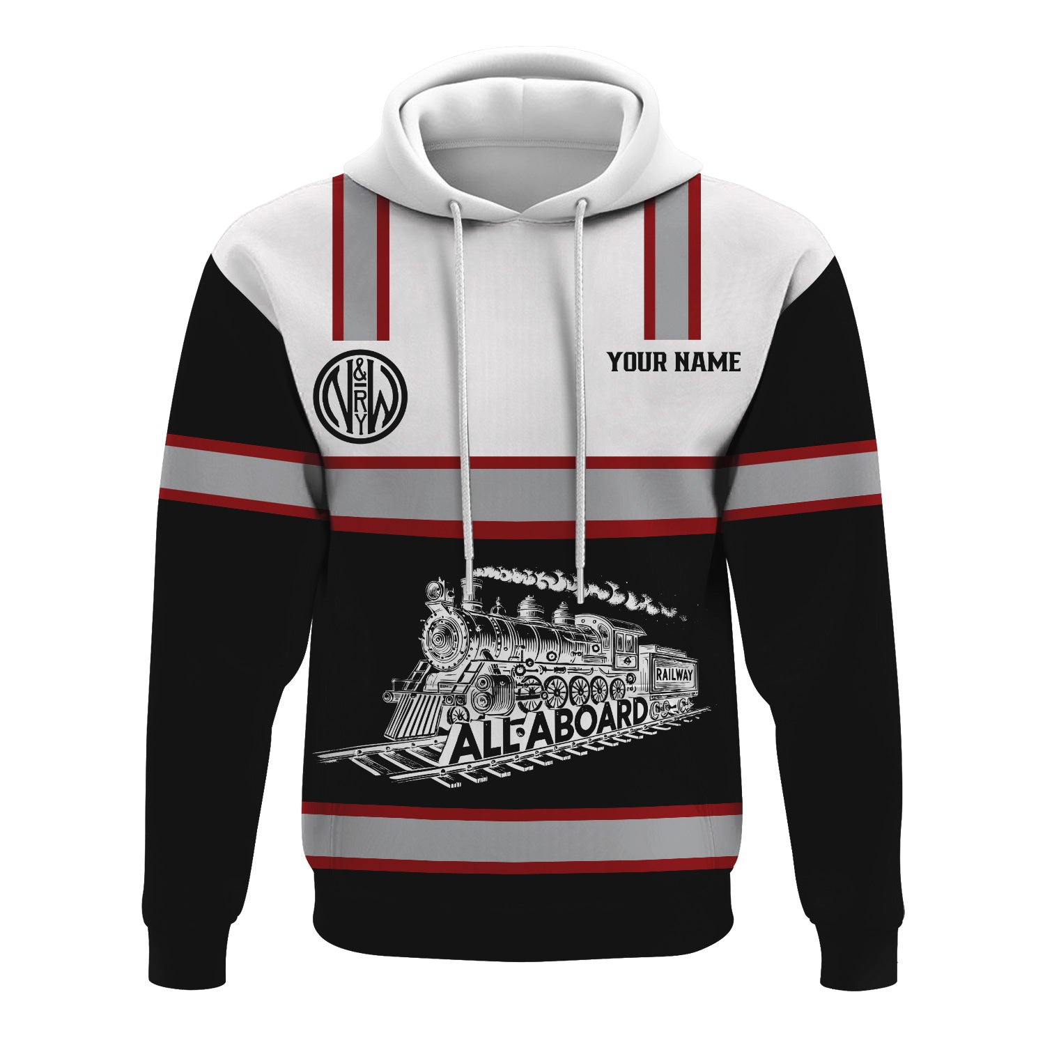 Railspirit Custom Name Norfolk and Western Railway Hoodie Eat Train Sleep Repeat N&W Printed Train Zip Hoodie