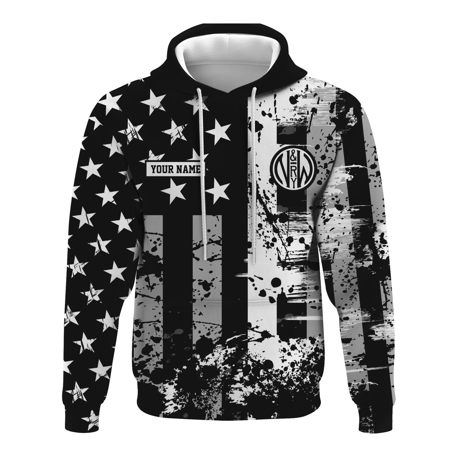 Railspirit Personalized Norfolk and Western Railway Hoodie Artistic Paint American Flag Style N&W Train Zip Up Hoodie