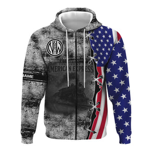 Railspirit Personalized Norfolk and Western Railway Hoodie Retro American Express Train With USA Flag N&W Zip Up Hoodie