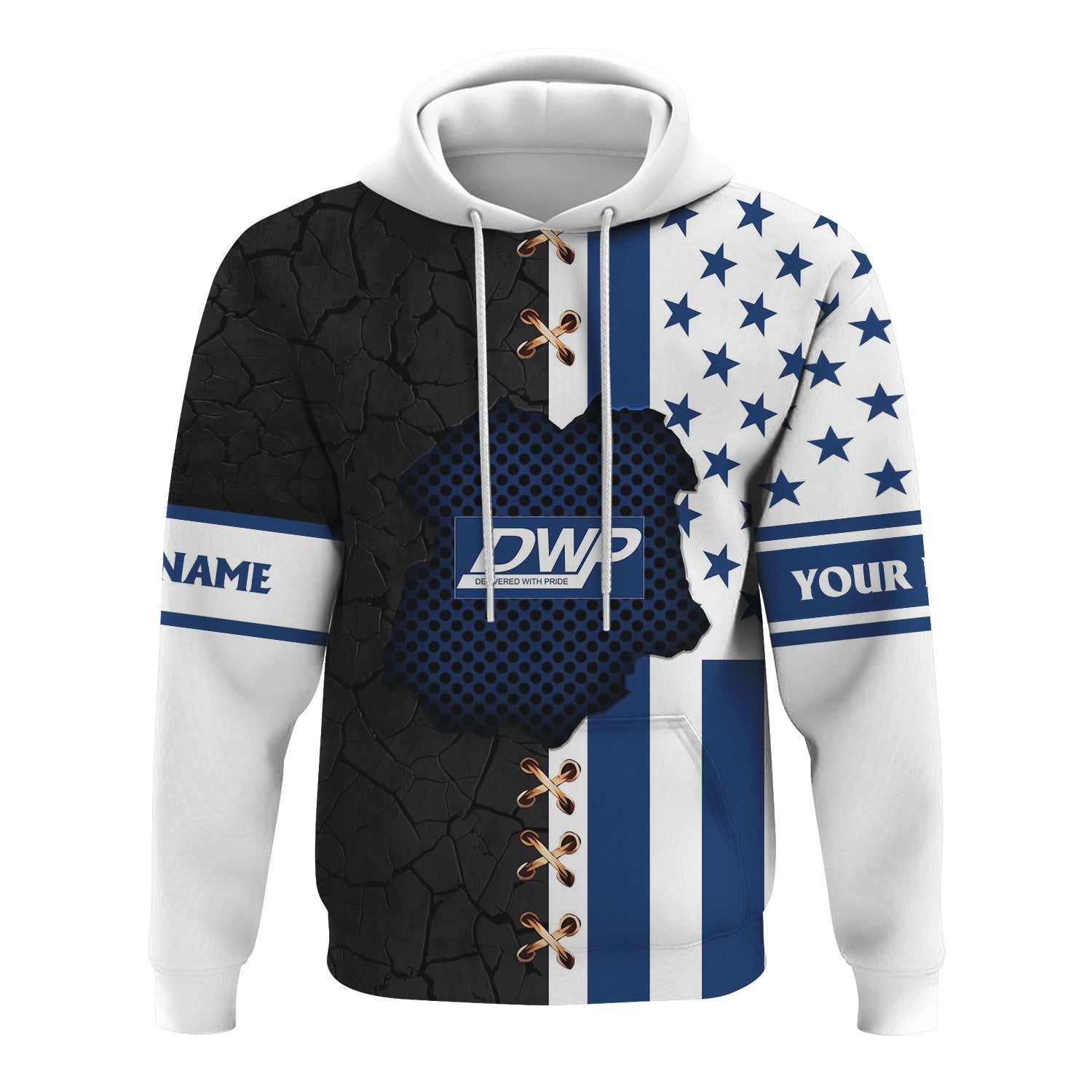 Railspirit Personalized Duluth, Winnipeg and Pacific Railway Hoodie American Flag with Crack Effect Train Zip Up Hoodie