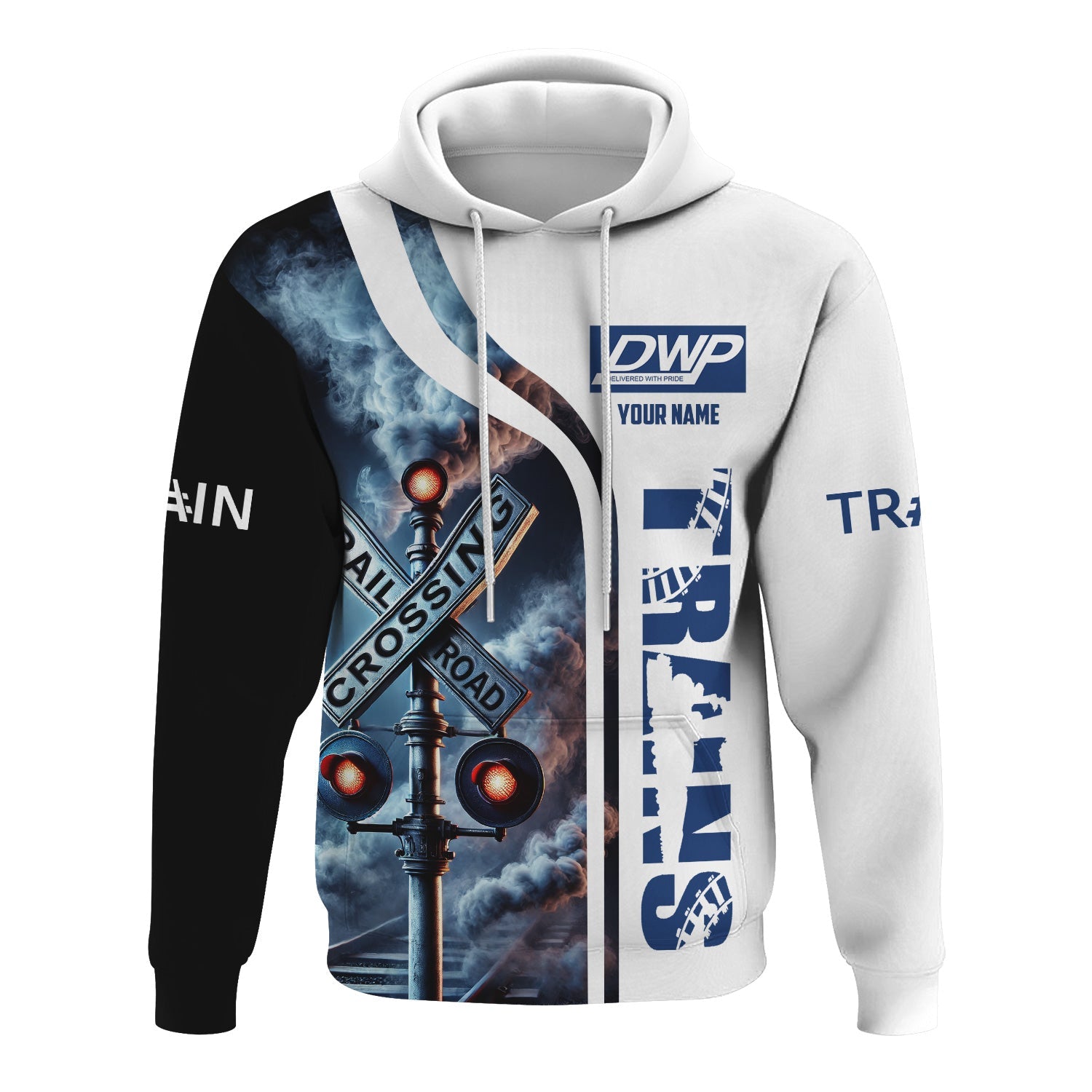 Railspirit Custom Name Duluth, Winnipeg and Pacific Railway Hoodie Railroad Crossing Sign Printed Zip Hoodie