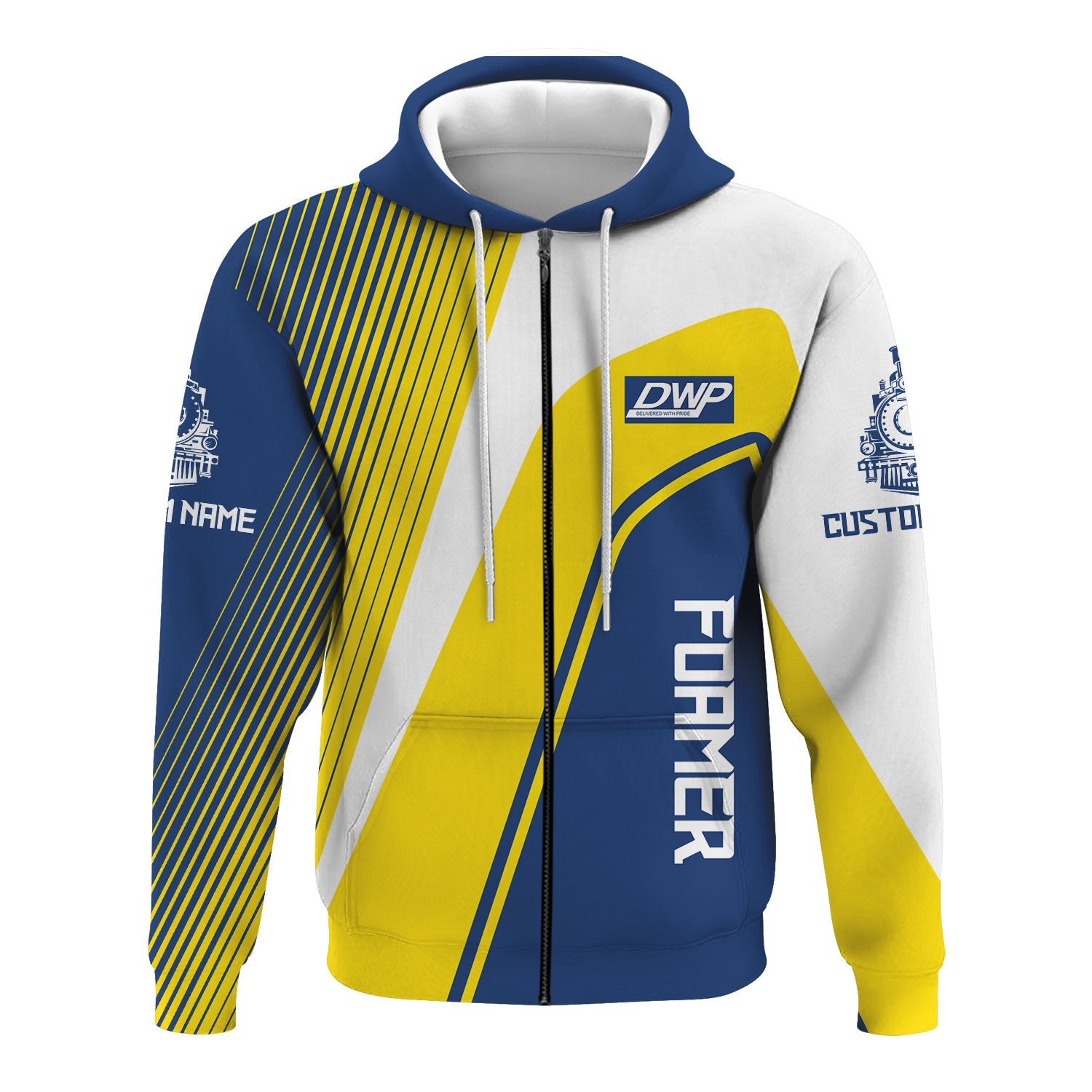 Railspirit Personalized Duluth, Winnipeg and Pacific Railway Hoodie Vibrant Striking Style Zip Up Hoodie For Rail Enthusiasts