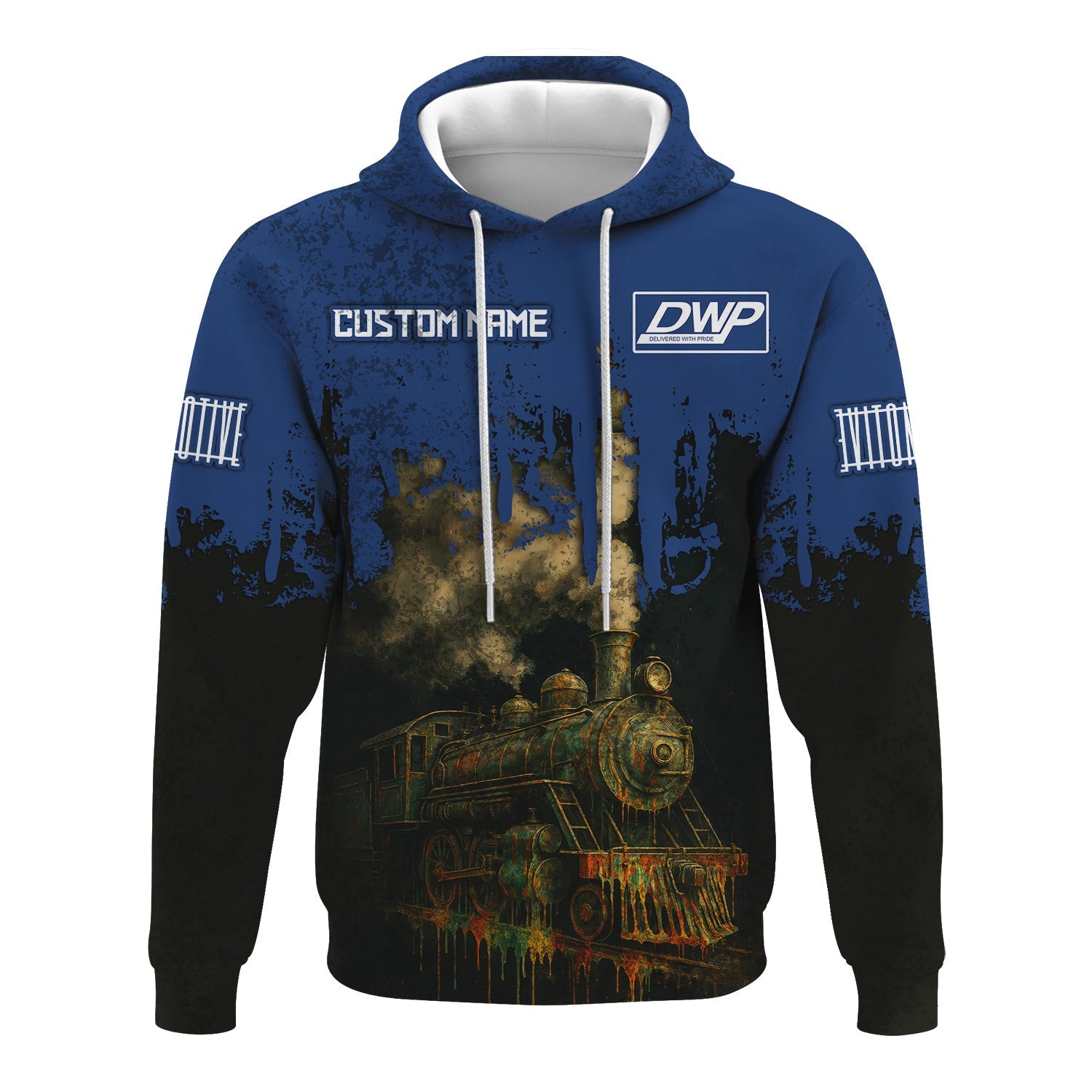 Railspirit Personalized Duluth, Winnipeg and Pacific Railway Hoodie Vintage Train Art Style Zip Up Hoodie For Locomotive Fans