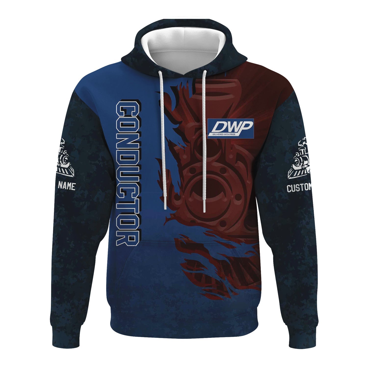 Railspirit Personalized Duluth, Winnipeg and Pacific Railway Hoodie Blazing Style with Custom Position Train Zip Up Hoodie