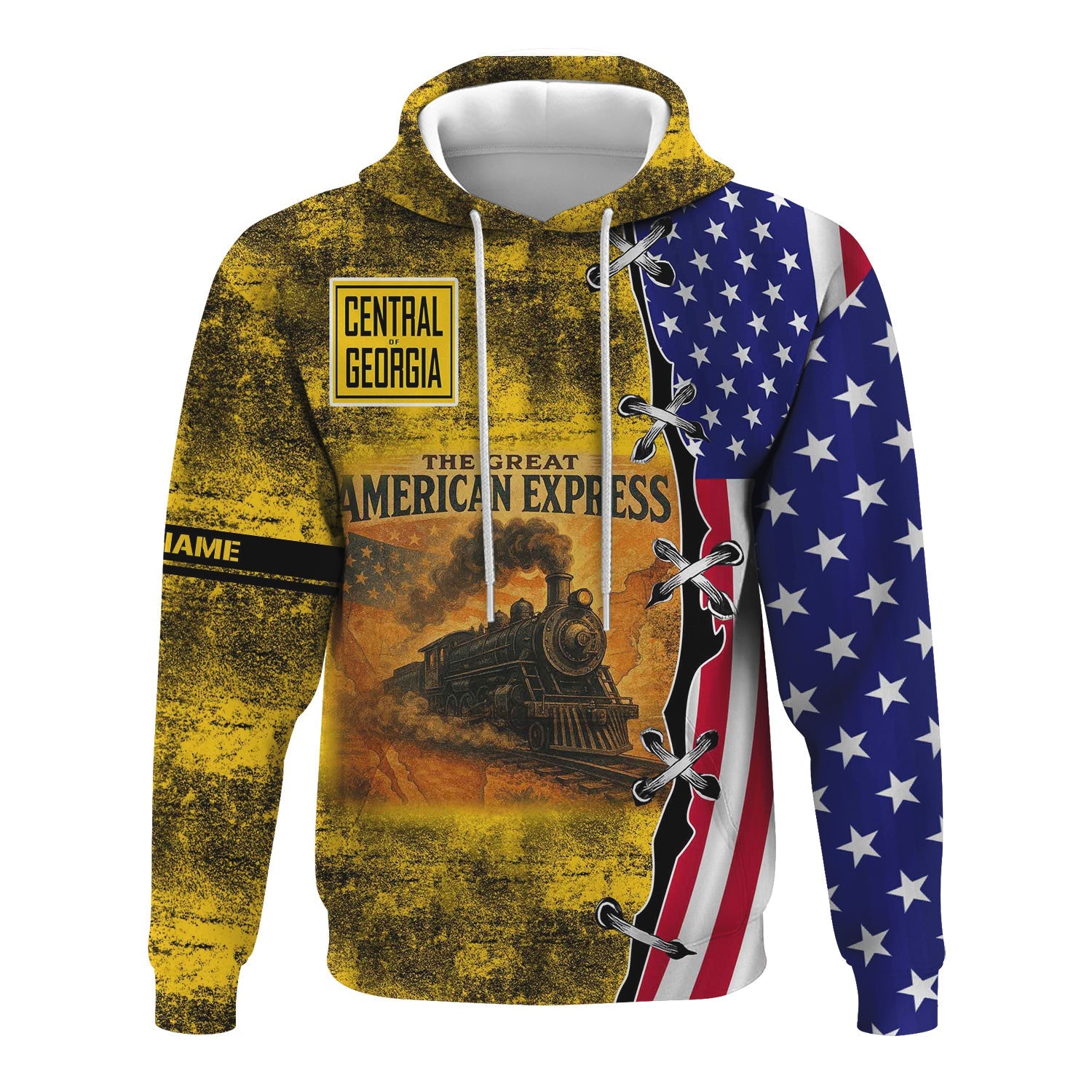 Railspirit Personalized Central of Georgia Railway Hoodie Retro American Express Train With USA Flag Zip Up Hoodie