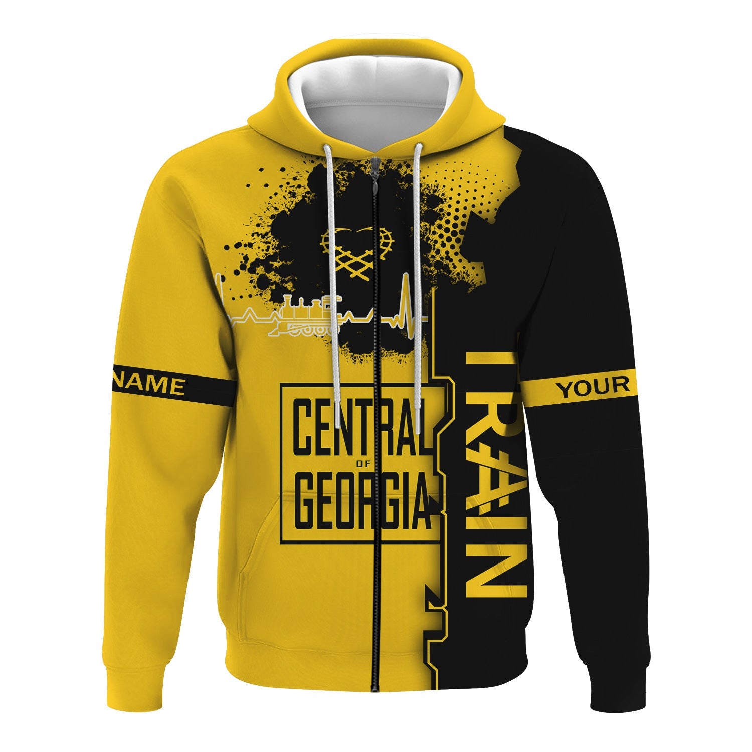 Railspirit Personalized Central of Georgia Railway Hoodie Engine Heartbeat and Track Love Style Zip Up Hoodie Gift Idea For Train Lovers