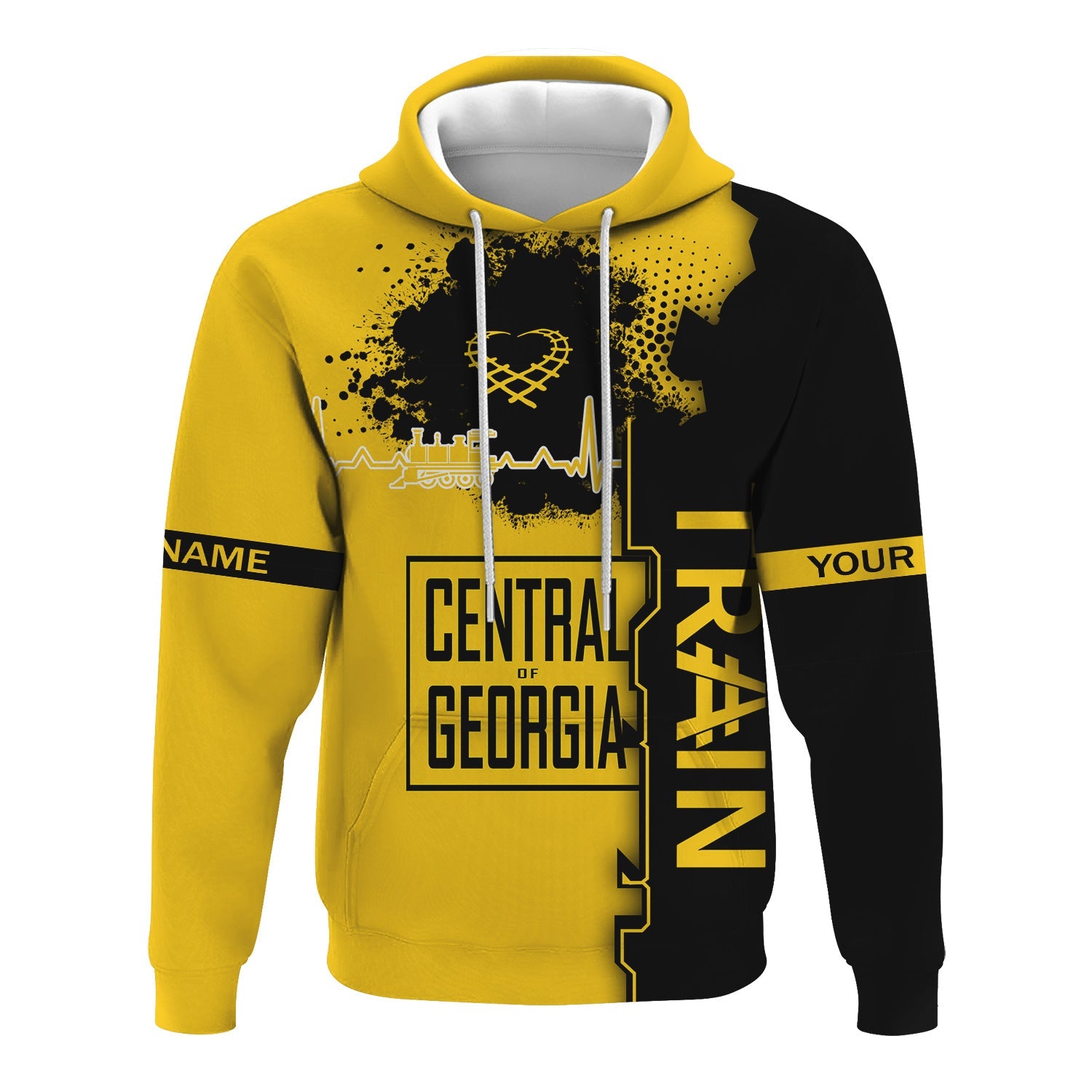 Railspirit Personalized Central of Georgia Railway Hoodie Engine Heartbeat and Track Love Style Zip Up Hoodie Gift Idea For Train Lovers