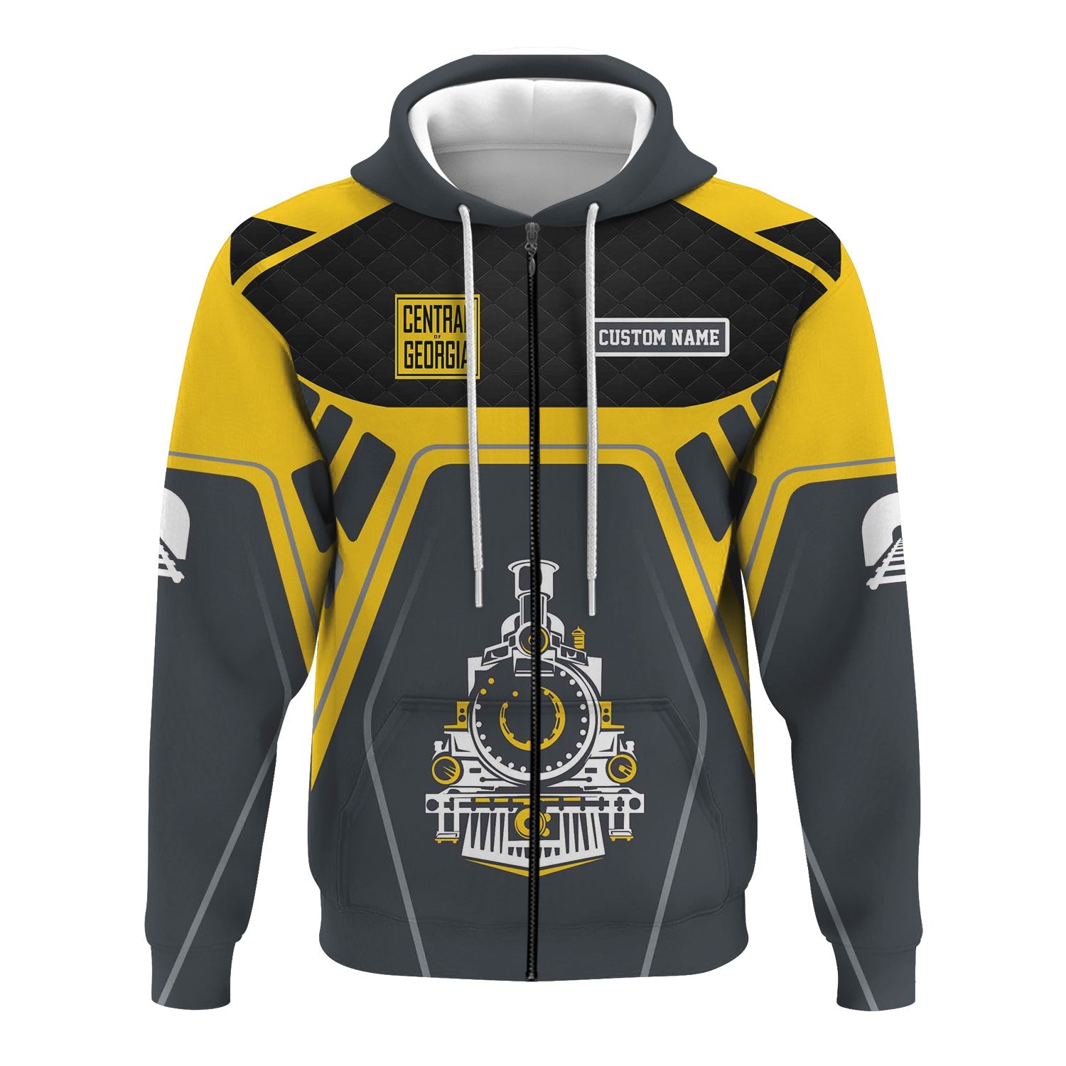 Railspirit Personalized Central of Georgia Railway Hoodie Steam Locomotive Engine Graphic Train Zip Up Hoodie All Over Print