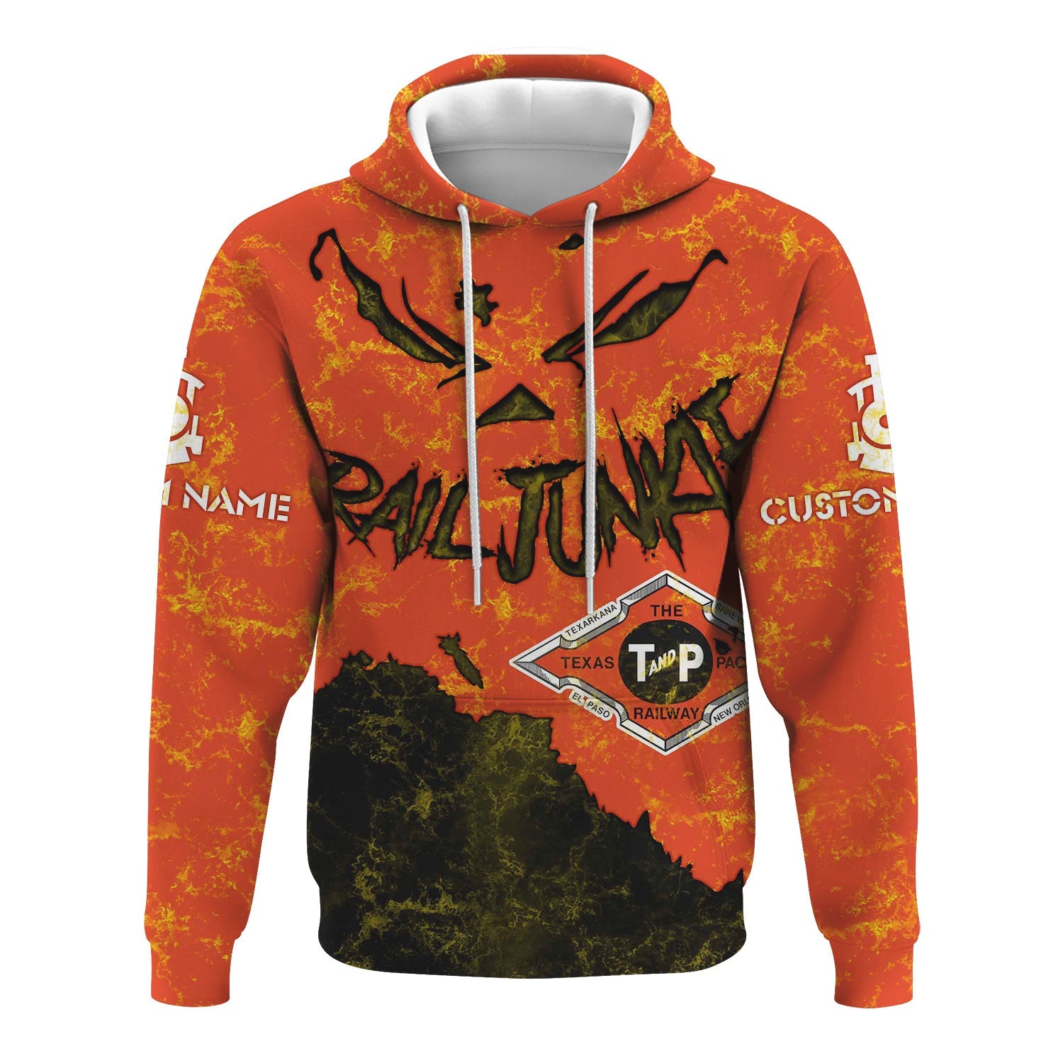 Railspirit Personalized Texas and Pacific Railway Hoodie Torn Graphic Style Train Zip Up Hoodie For Rail Junkie