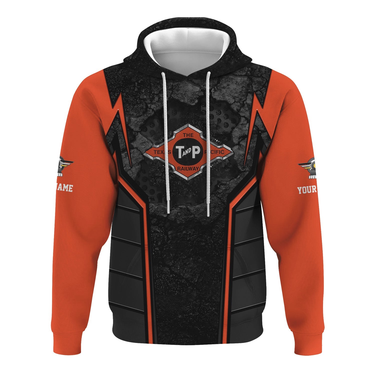 Railspirit Personalized Texas and Pacific Railway Hoodie Cracked Metal Design Train Zip Up Hoodie for Rail Enthusiasts