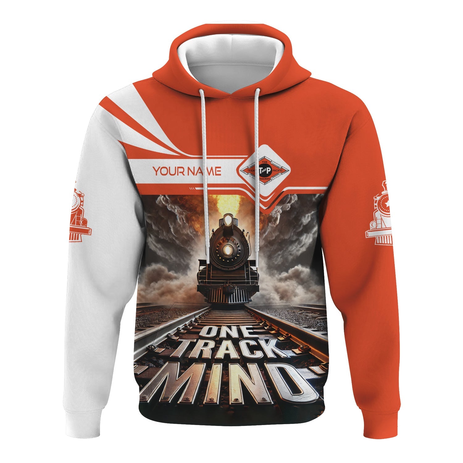 Railspirit Personalized Texas and Pacific Railway Hoodie One Track Mind Train Printed ZIp Up Hoodie