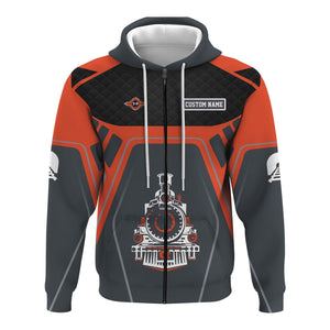 Railspirit Personalized Texas and Pacific Railway Hoodie Steam Locomotive Engine Graphic Train Zip Up Hoodie All Over Print