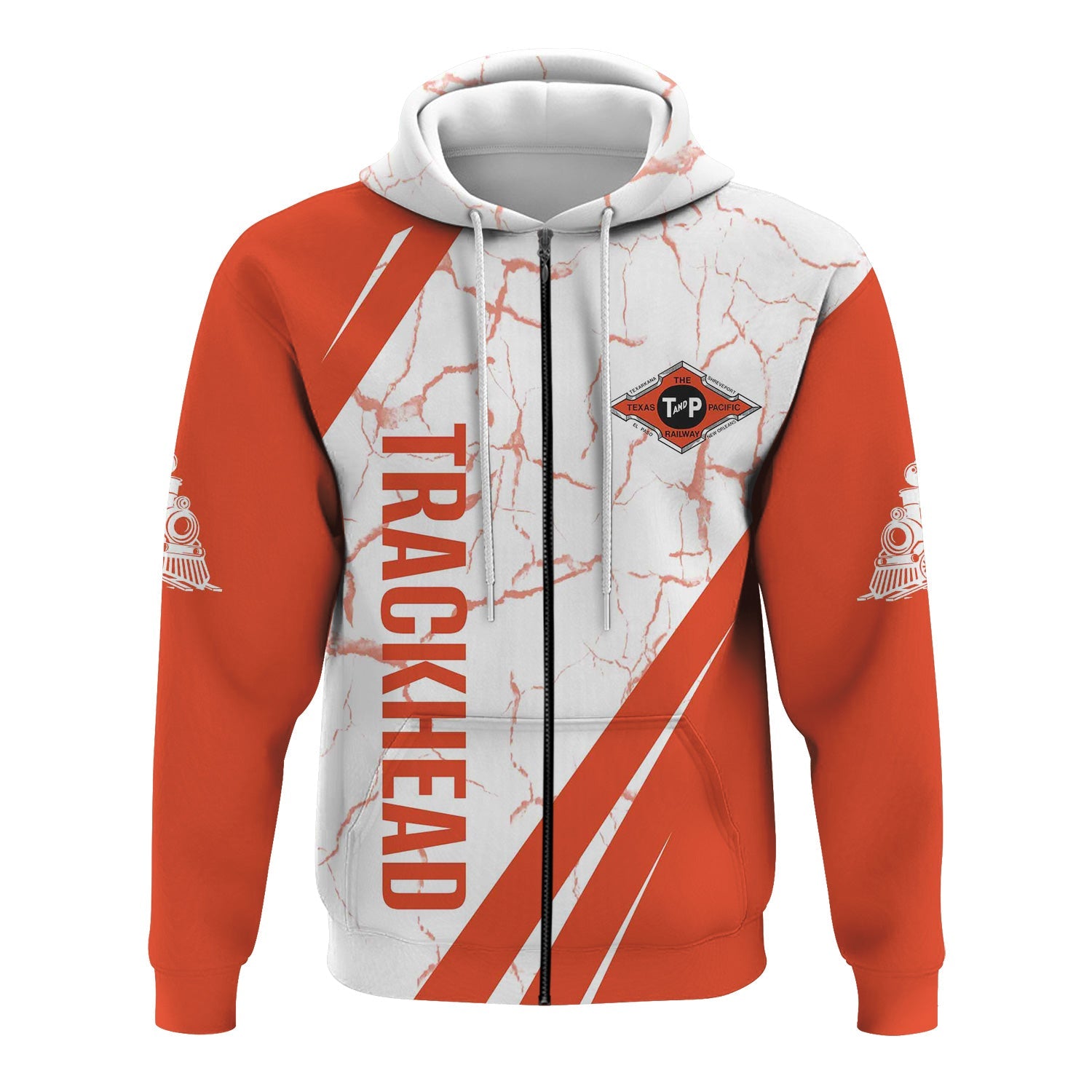 Railspirit Personalized Texas and Pacific Railway Hoodie Crackle Texture Style Train Zip Up Hoodie For Trackhead