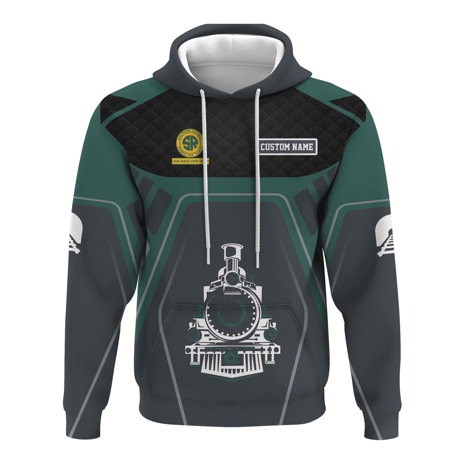 Railspirit Personalized Southern Railway U.S Hoodie Steam Locomotive Engine Graphic SOU Train Zip Up Hoodie All Over Print