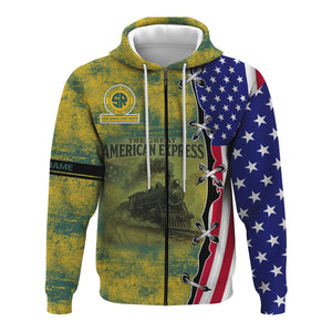 Railspirit Personalized Southern Railway U.S Hoodie Retro American Express Train With USA Flag SOU Zip Up Hoodie