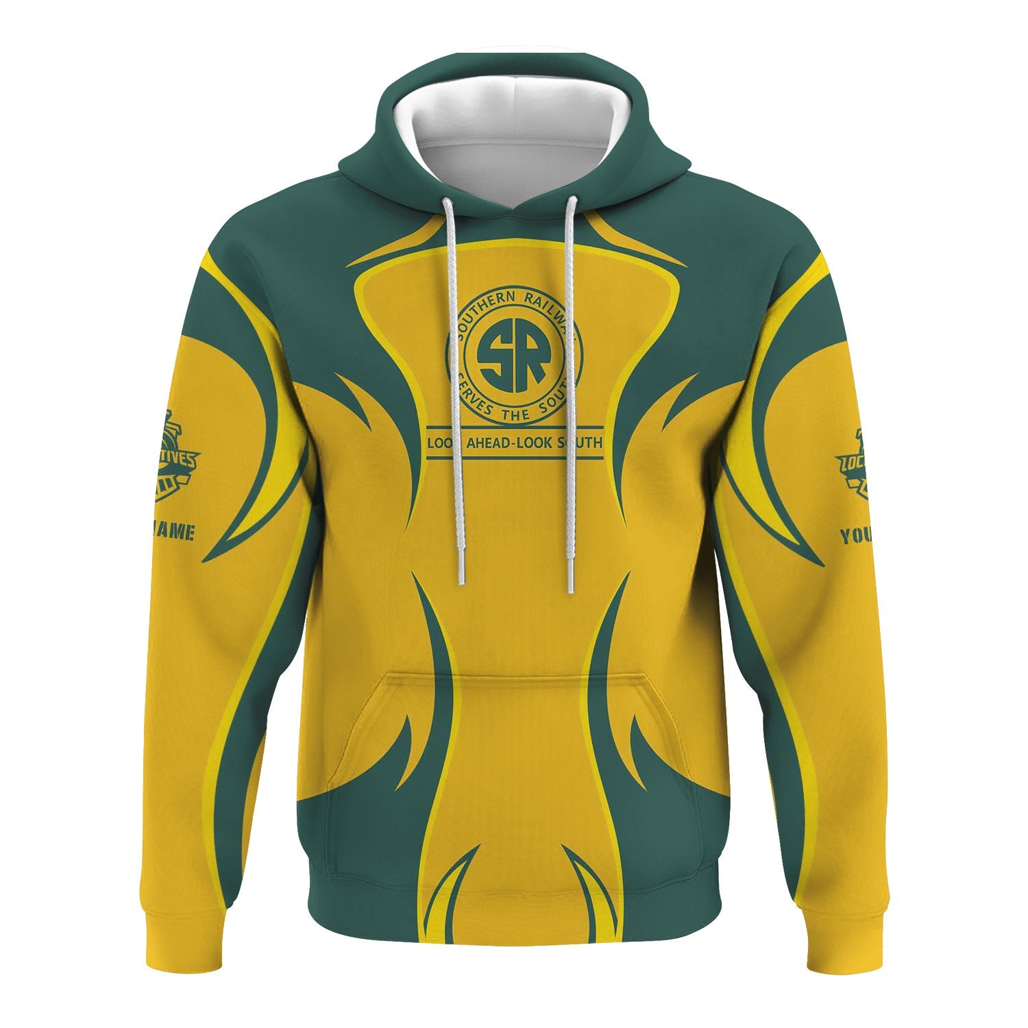 Railspirit Personalized Southern Railway U.S Hoodie Distinctive Flame Style SOU Zip Up Hoodie For Steam Engine Addict