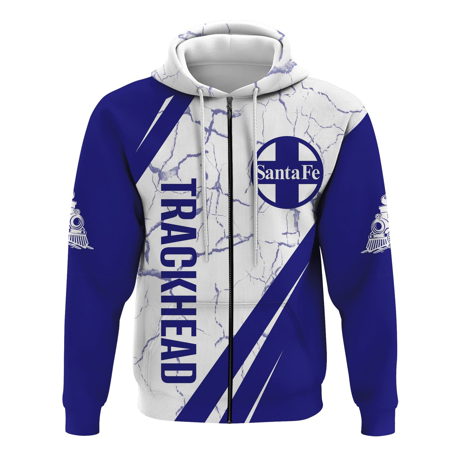 Railspirit Personalized Santa Fe Railway Hoodie Crackle Texture Style Atchison, Topeka and Santa Fe Railway Train Zip Up Hoodie For Trackhead