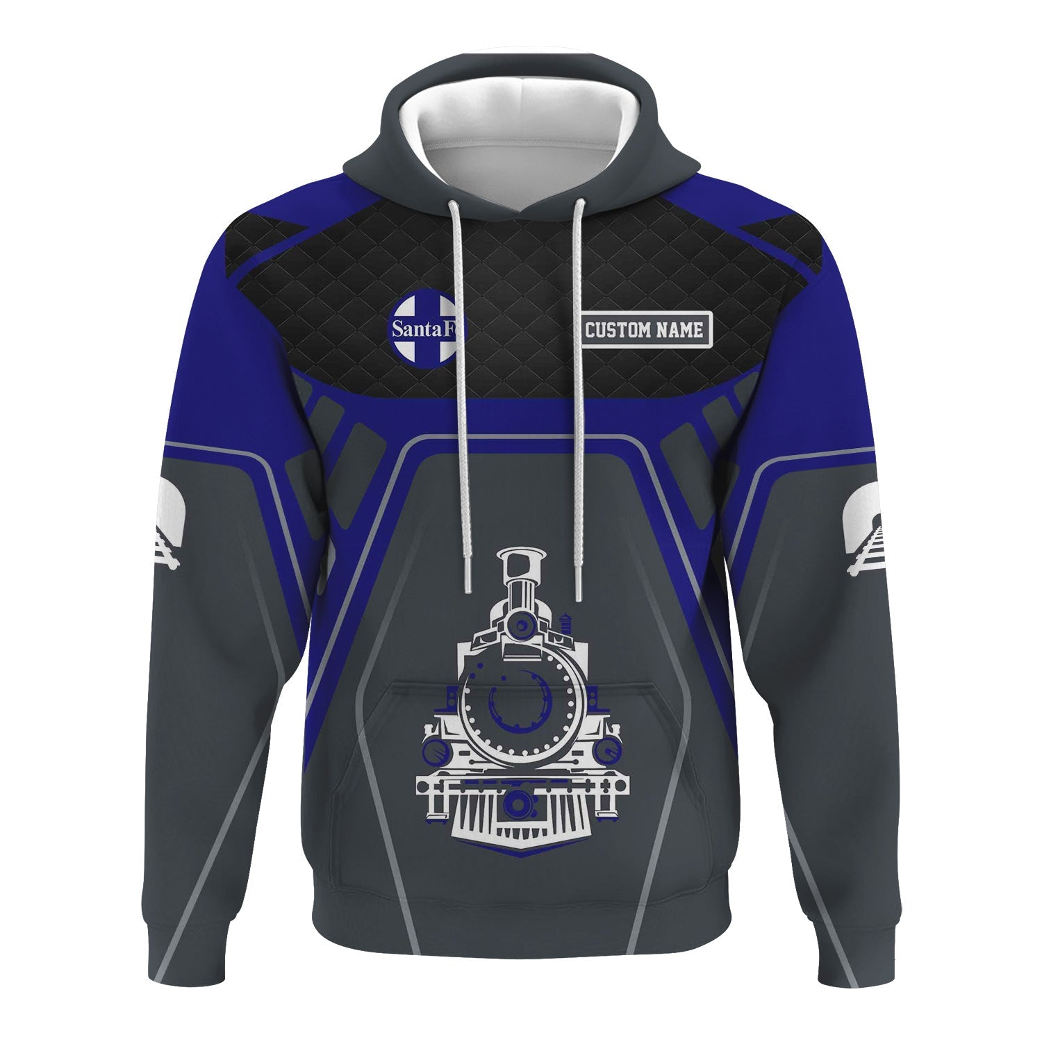 Railspirit Personalized Santa Fe ATSF Railway Hoodie Steam Locomotive Engine Graphic Atchison, Topeka and Santa Fe Train Zip Up Hoodie All Over Print