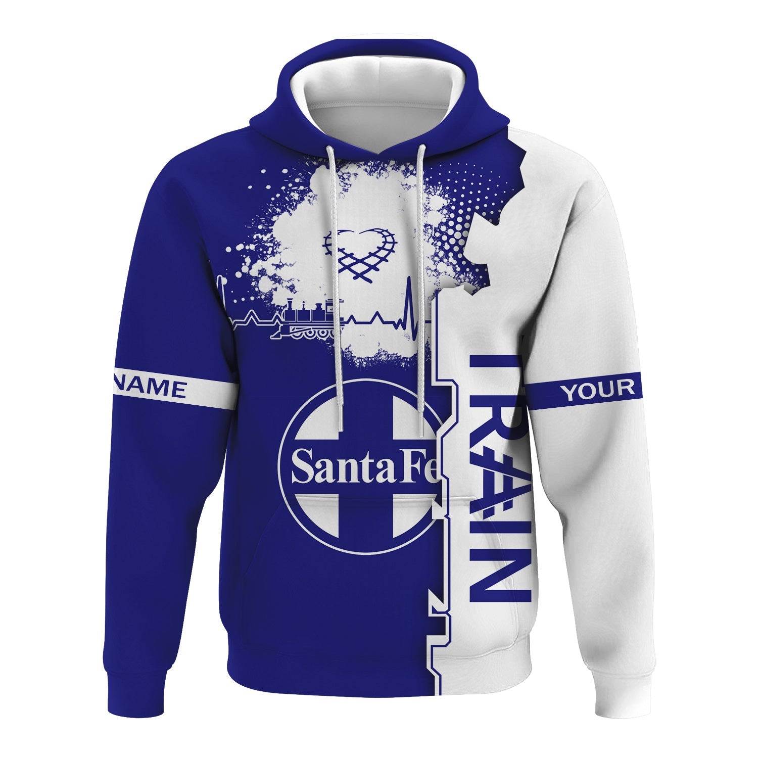 Railspirit Personalized Santa Fe Railway Hoodie Engine Heartbeat and Track Love Style Atchison, Topeka and Santa Fe Railway Zip Up Hoodie