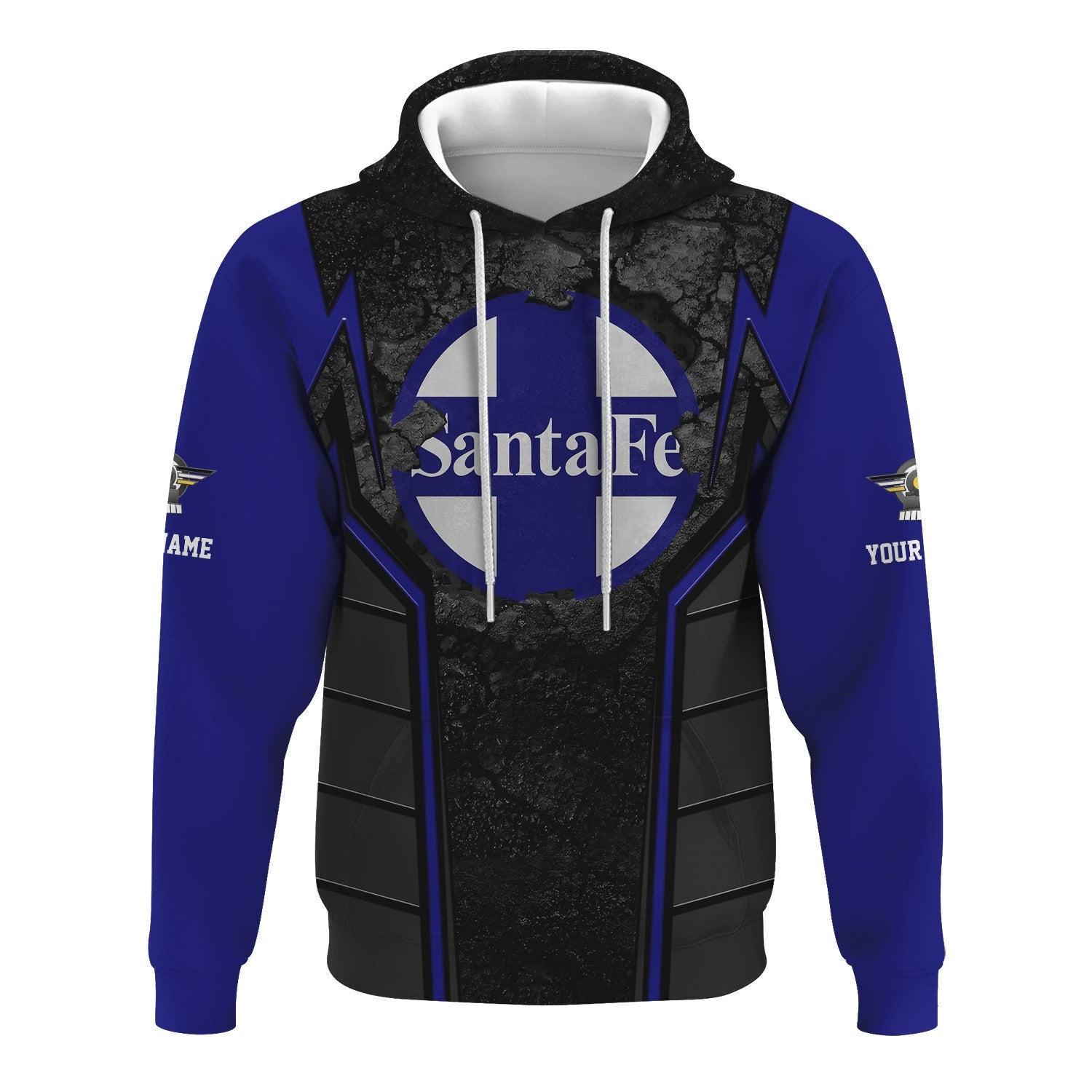 Railspirit Personalized Santa Fe ATSF Railway Hoodie Cracked Metal Design Atchison, Topeka and Santa Fe Train Zip Up Hoodie for Rail Enthusiasts