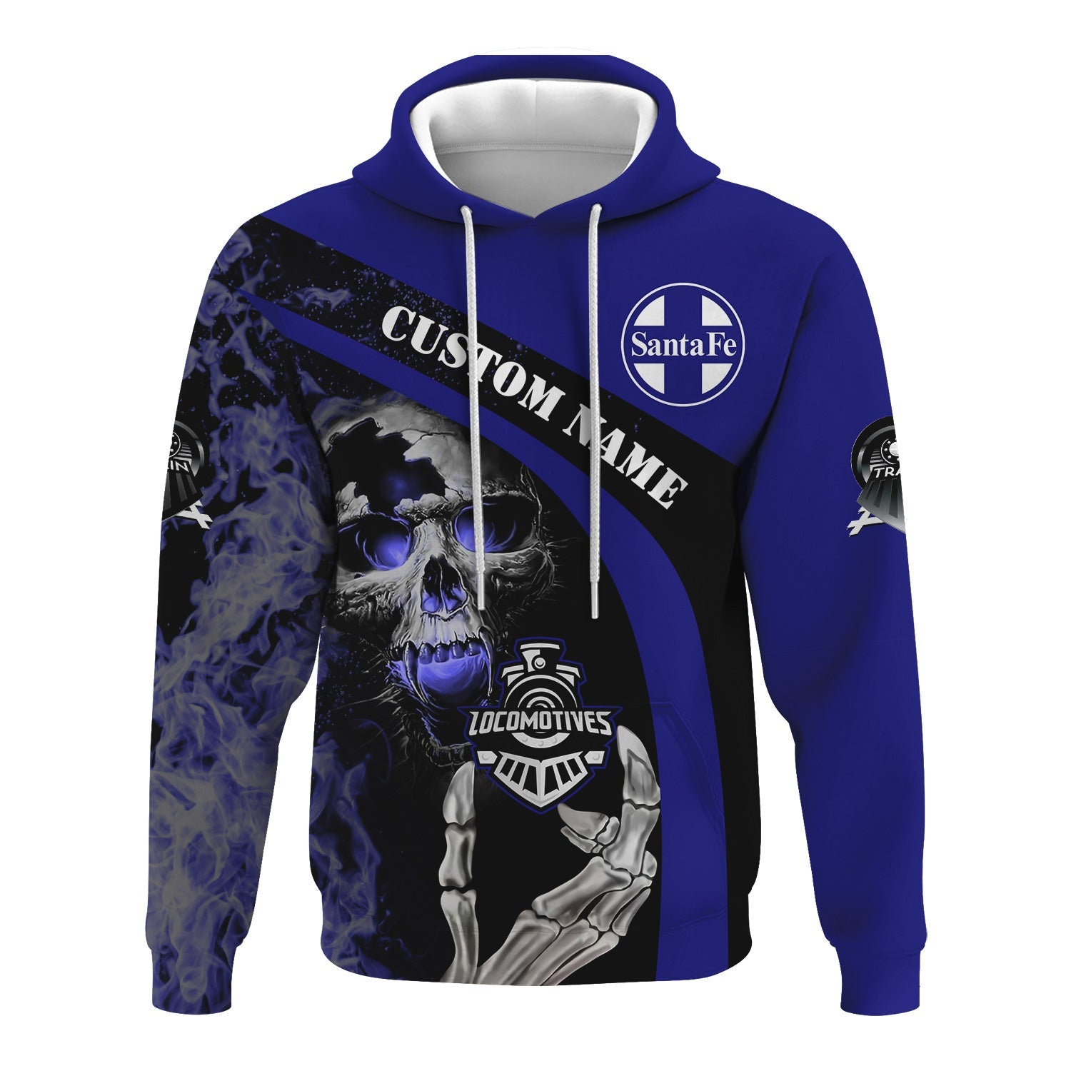 Railspirit Personalized Santa Fe ATSF Railway Hoodie Flame Skull Design Atchison, Topeka and Santa Fe Train Zip Up Hoodie for Locomotive Fans