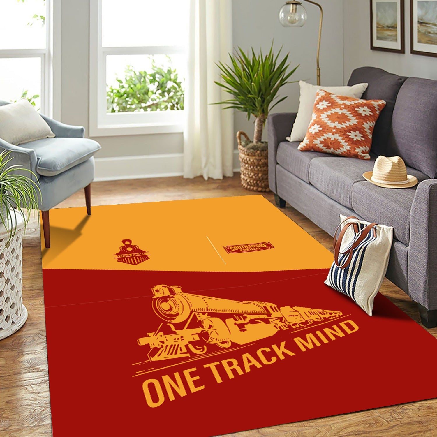 Railspirit Personalized Chicago South Shore and South Bend Railroad Area Rug One Track Mind Train Rug Gift Idea For Train Lover