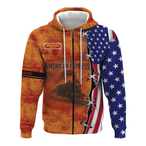 Railspirit Personalized Chicago South Shore and South Bend Railroad Hoodie Retro American Express Train With USA Flag Zip Up Hoodie