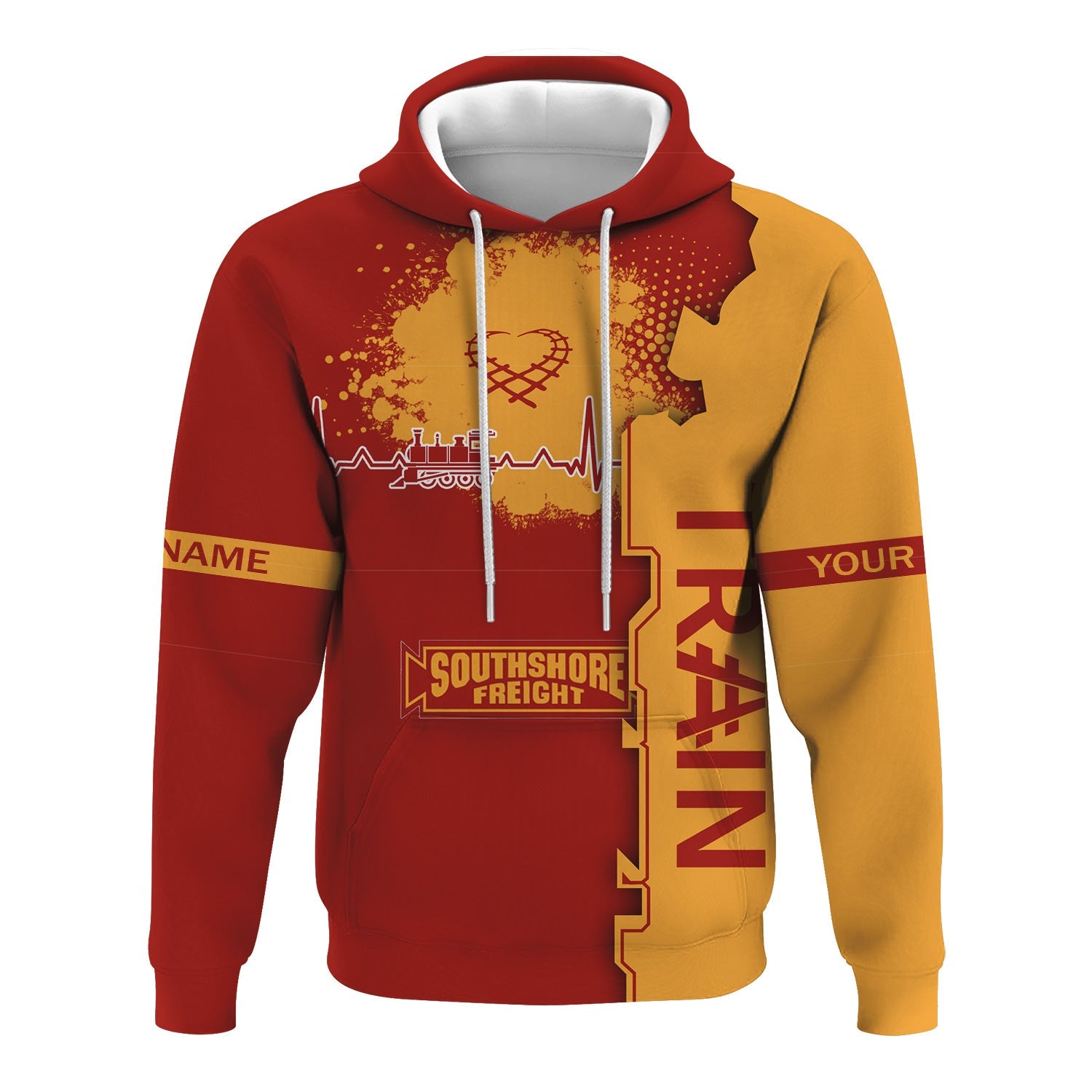 Railspirit Personalized Chicago South Shore and South Bend Railroad Hoodie Engine Heartbeat and Track Love Style Zip Up Hoodie