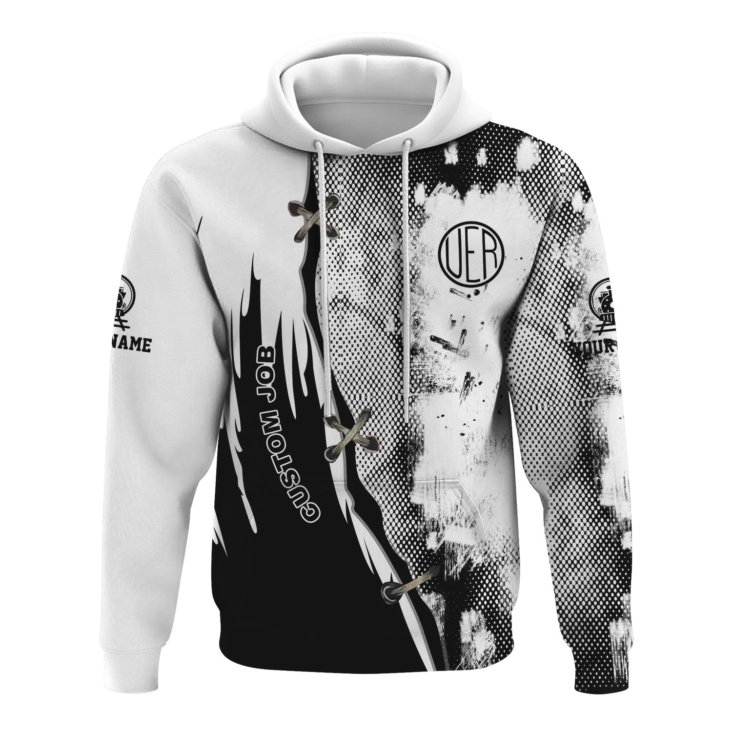 Railspirit Personalized Union Electric Railway Hoodie Retro Stitches Design with Custom Position Train Zip Up Hoodie