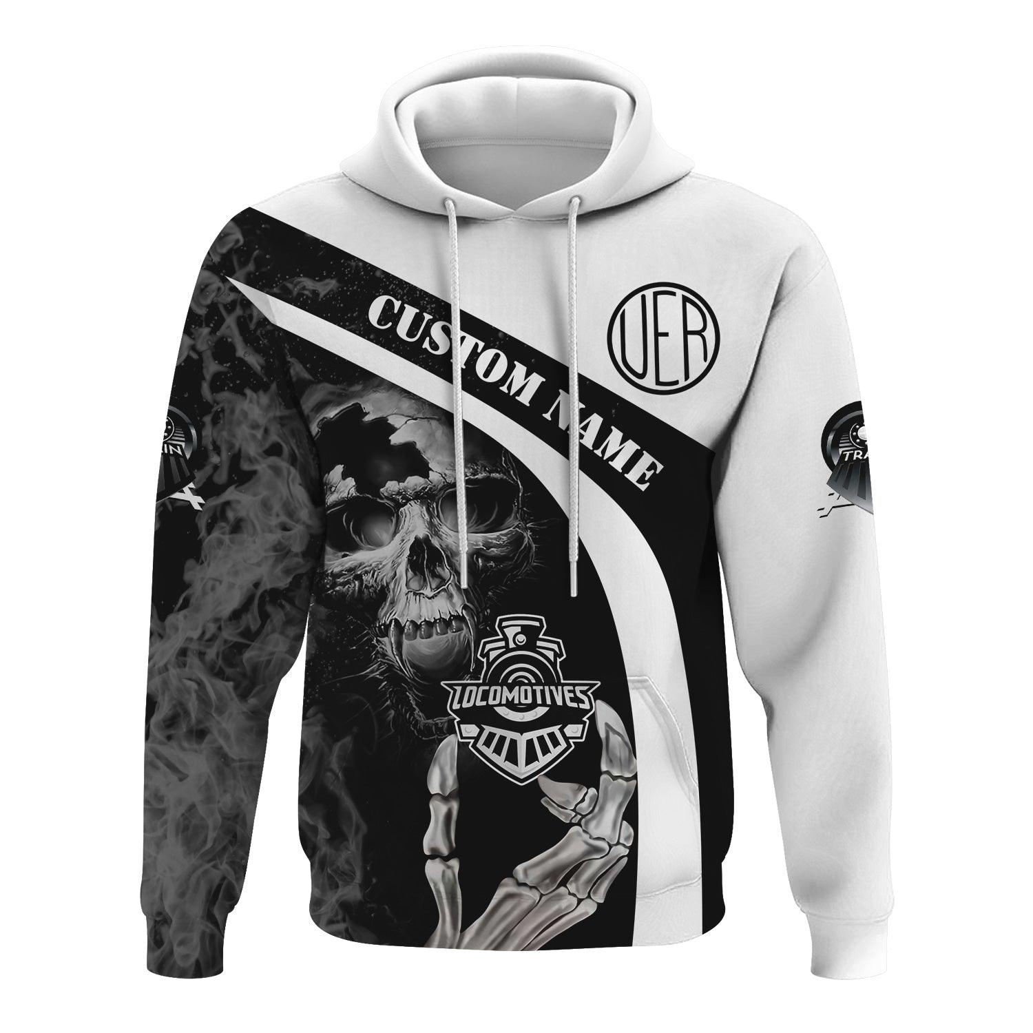 Railspirit Personalized Union Electric Railway Hoodie Flame Skull Design Train Zip Up Hoodie for Locomotive Fans