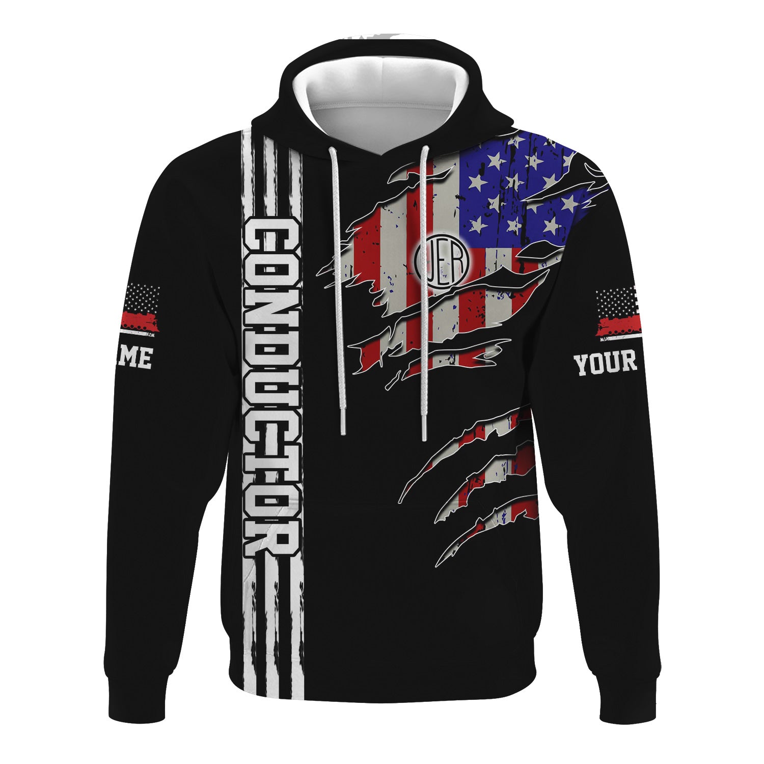 Railspirit Personalized Union Electric Railway Hoodie USA Flag Claw Art with Custom Job Train Zip Up Hoodie