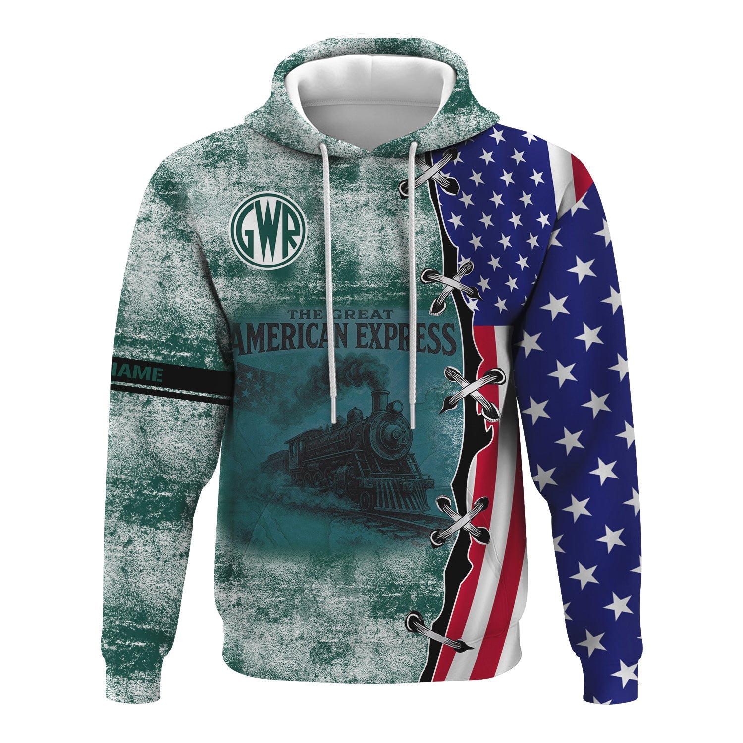 Railspirit Personalized Great Western Railway Hoodie Retro American Express Train With USA Flag Zip Up Hoodie