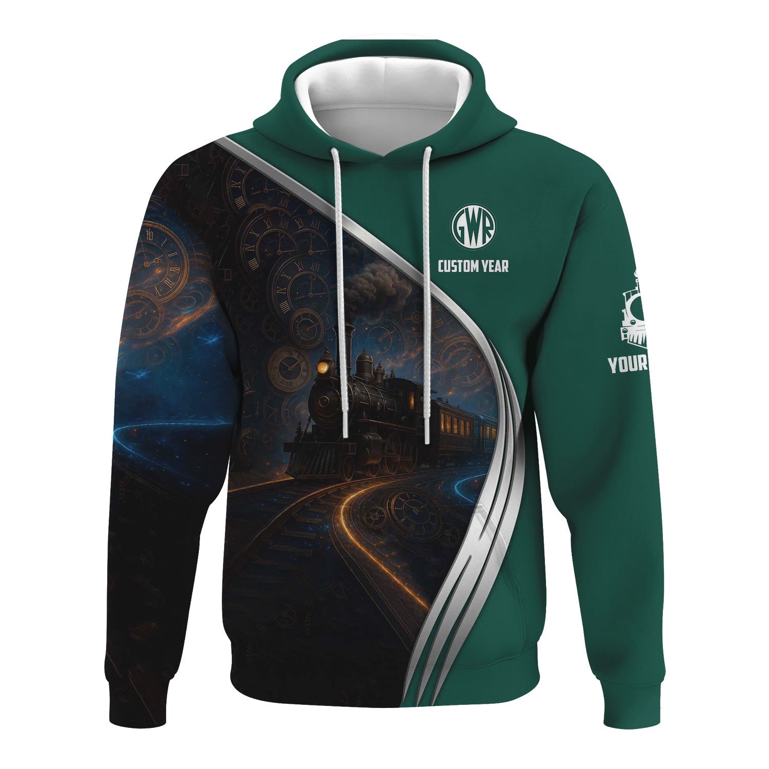 Railspirit Personalized Great Western Railway Hoodie Steampunk Locomotive with Custom Year Train Zip Up Hoodie