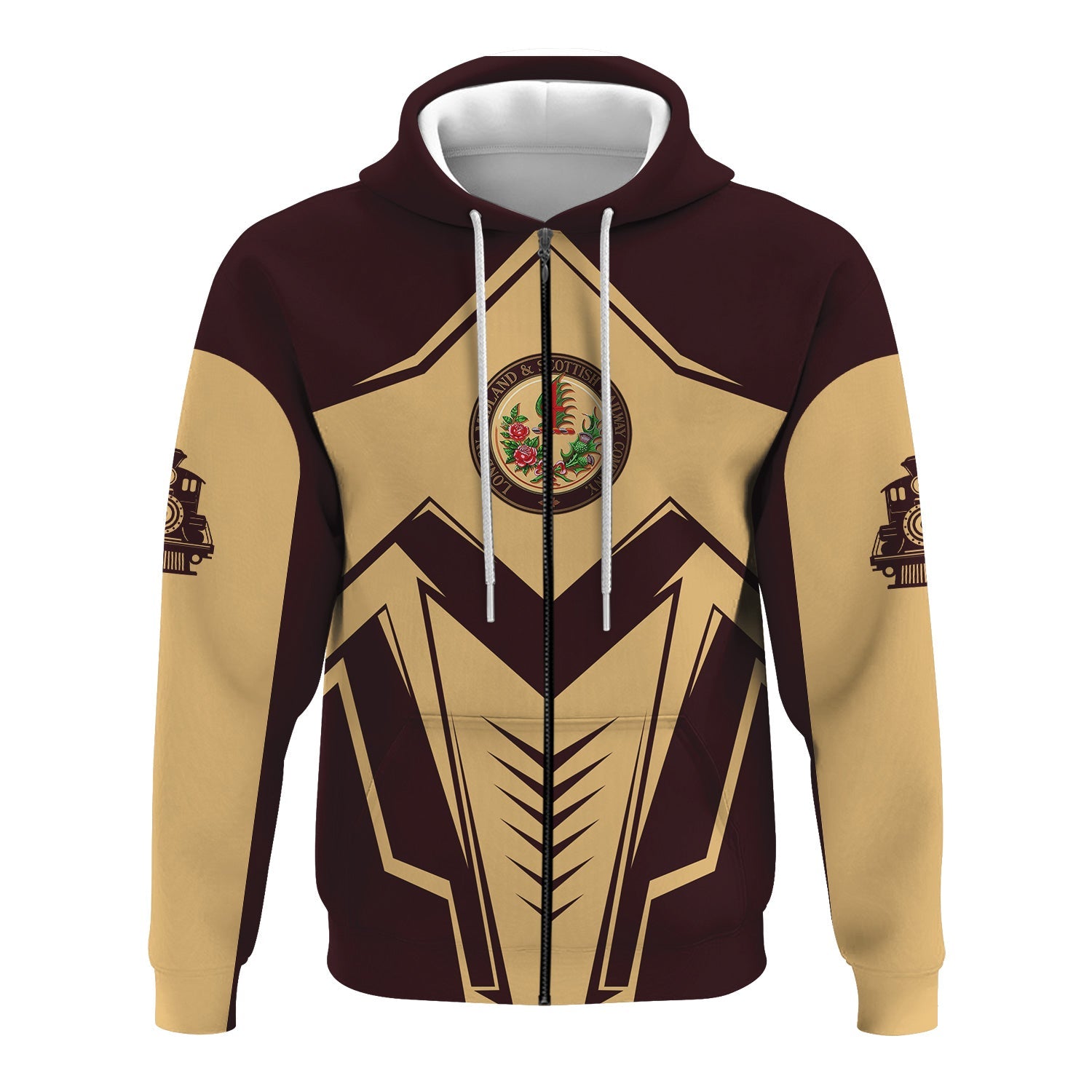 Railspirit Personalized London, Midland and Scottish Railway Hoodie Railway Trainspotter Style Zip Up Hoodie Gift Idea For Foamers