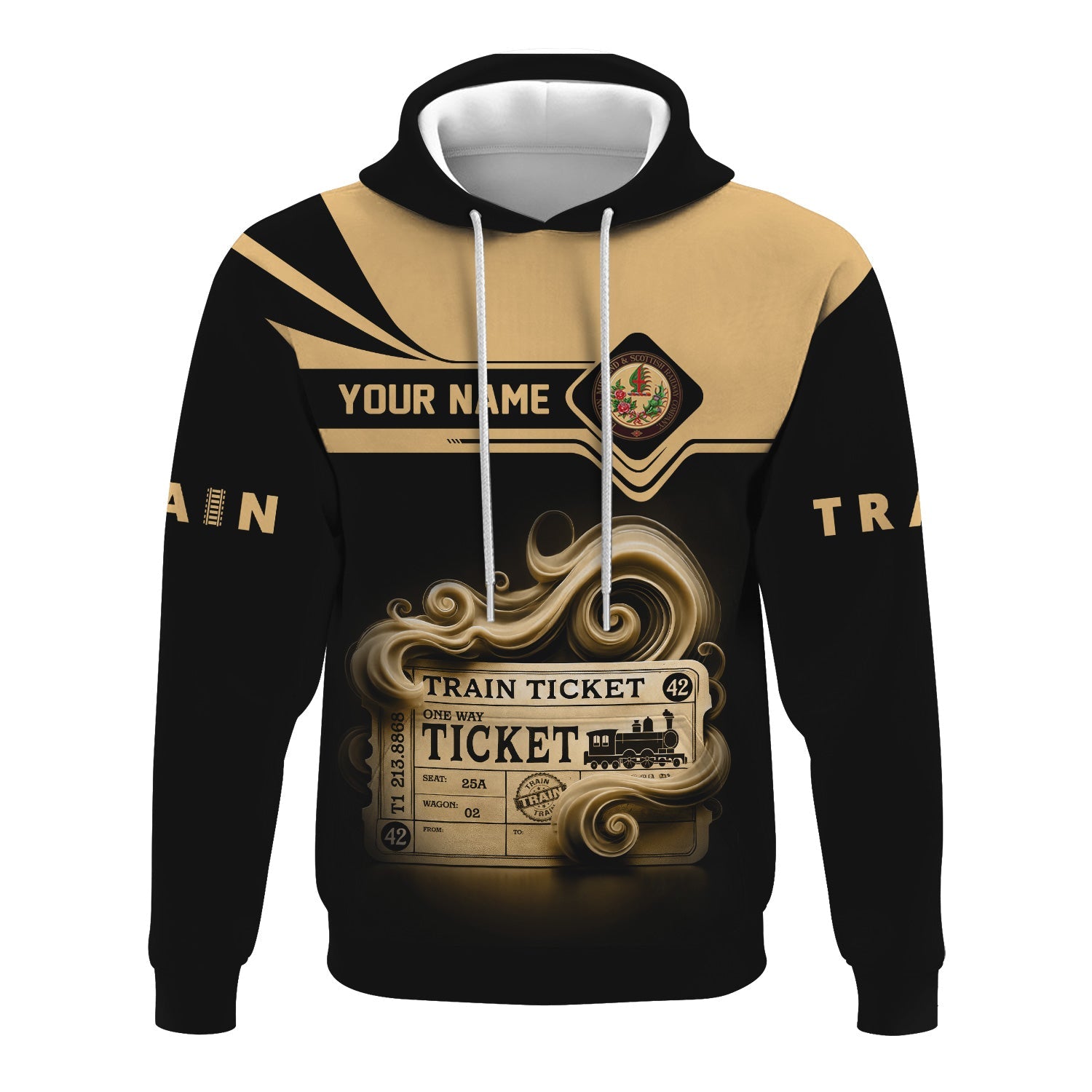 Railspirit Custom Name London, Midland and Scottish Railway Hoodie Train Ticket Printed Zip Hoodie