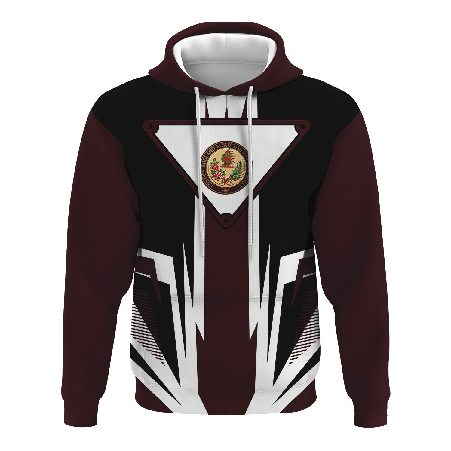 Railspirit London, Midland and Scottish Railway Hoodie Bold Graphic Style All Over Printed Zip Up Hoodie