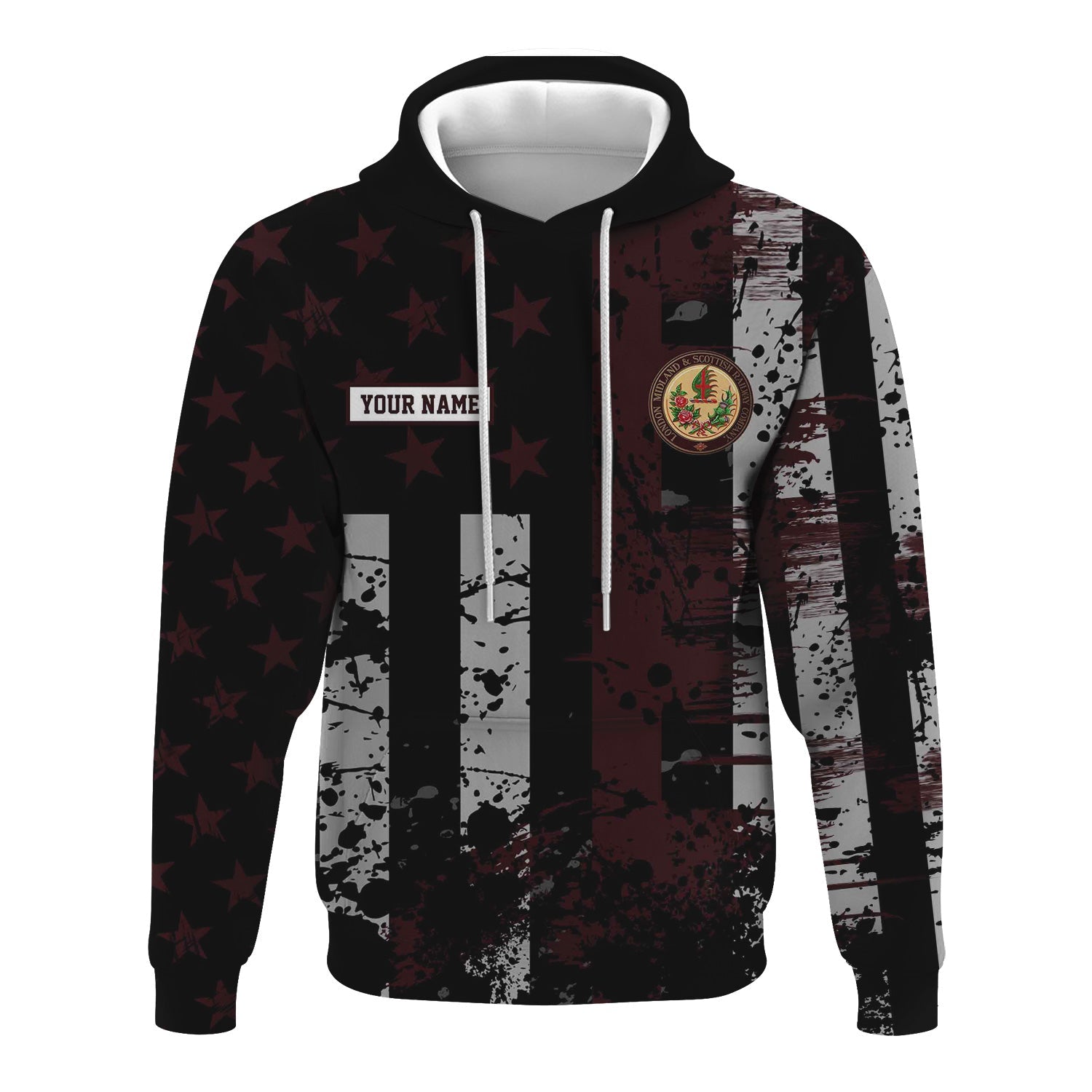 Railspirit Personalized London, Midland and Scottish Railway Hoodie Artistic Paint American Flag Style Train Zip Up Hoodie