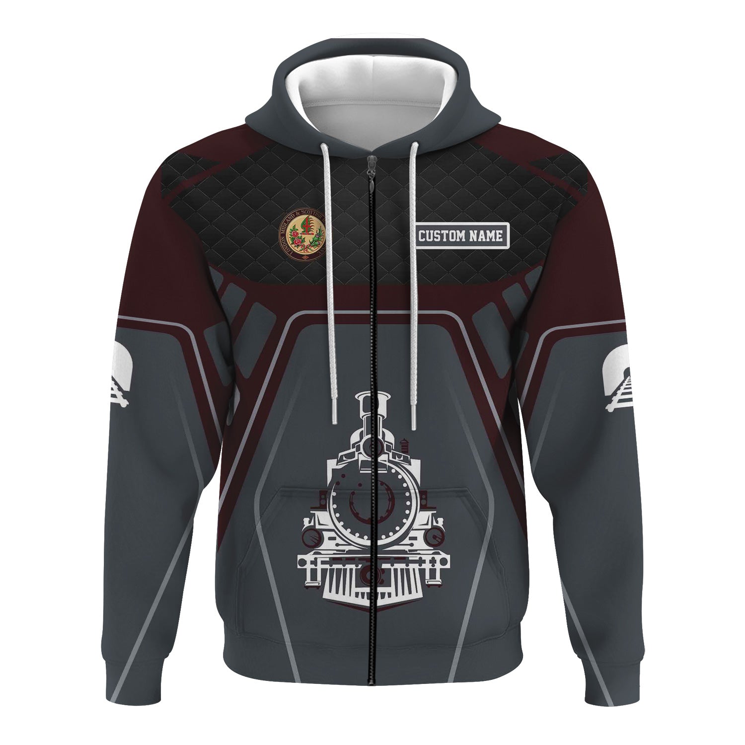 Railspirit Personalized London, Midland and Scottish Railway Hoodie Steam Locomotive Engine Graphic Train Zip Up Hoodie All Over Print