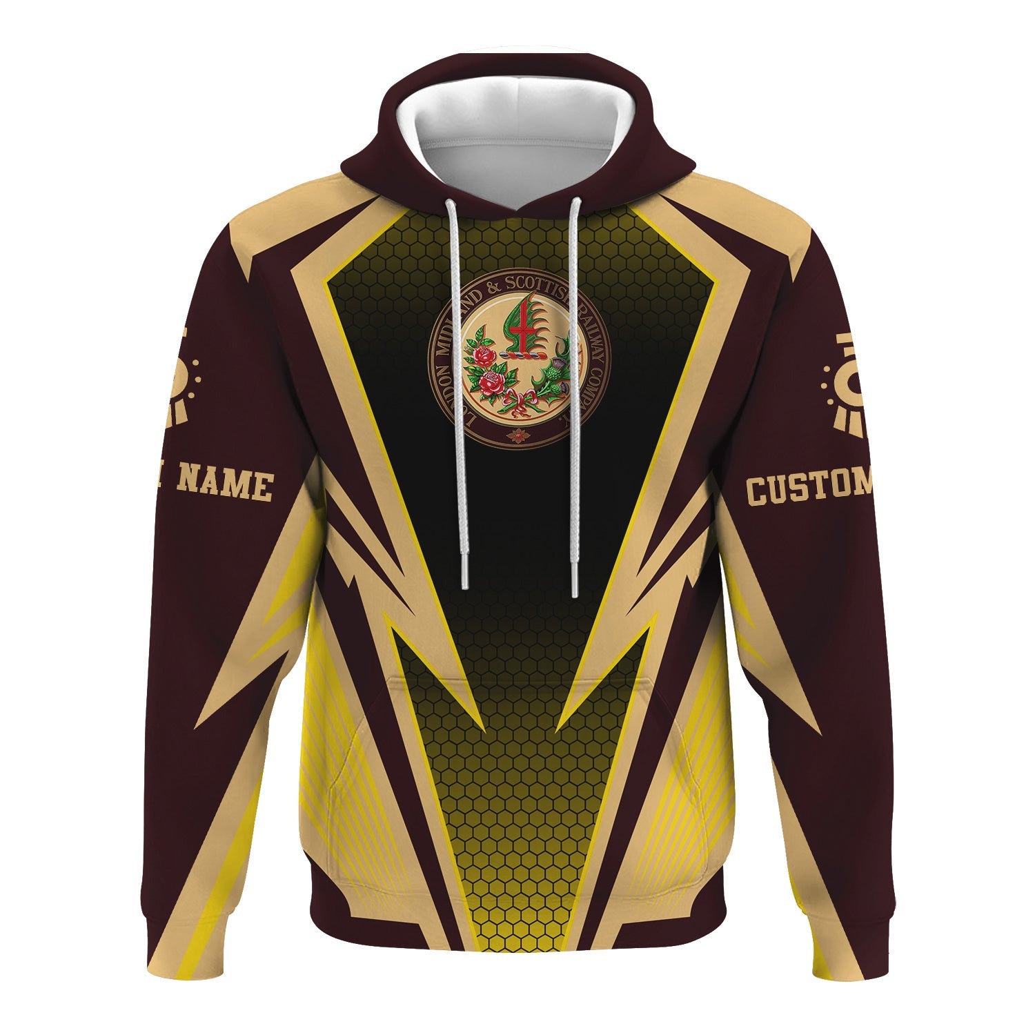 Railspirit Personalized London, Midland and Scottish Railway Hoodie Lightning Graphic Style Zip Up Hoodie Gift Idea For Train Lover