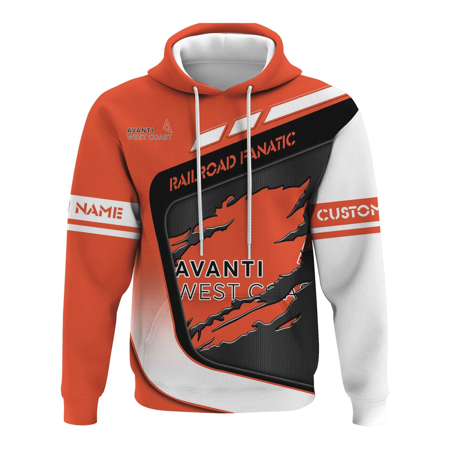Railspirit Personalized Avanti West Coast Hoodie Ripped Texture Style Train Zip Up Hoodie For Railroad Fanatic