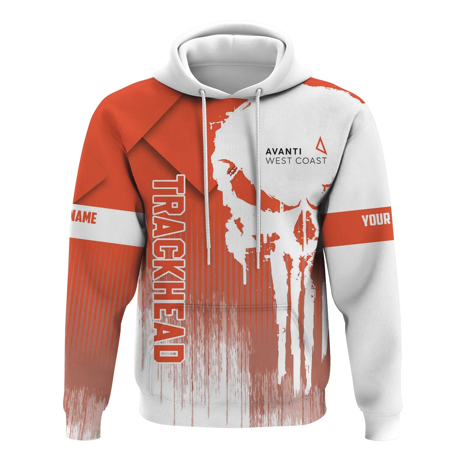 Railspirit Personalized Avanti West Coast Hoodie Skull Design with Custom Job Train Zip Up Hoodie for Trackhead Crew