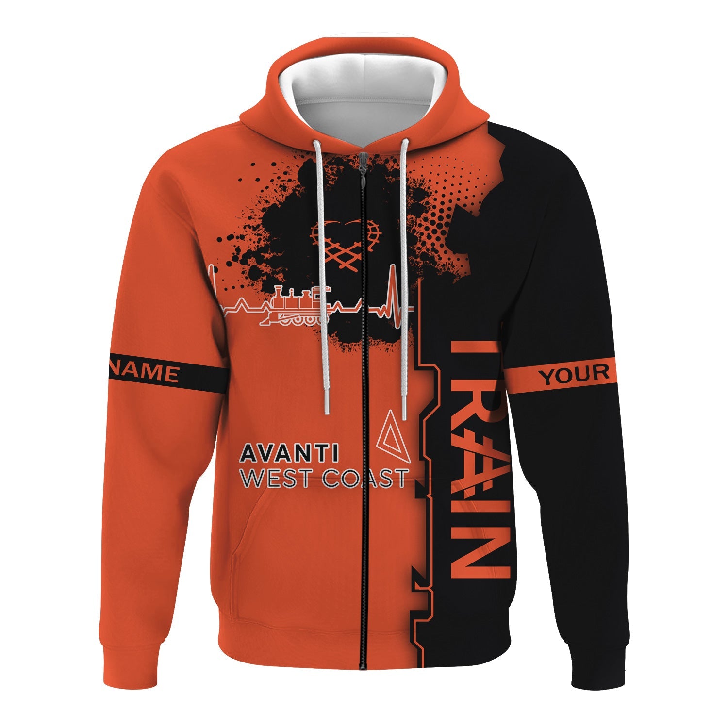 Railspirit Personalized Avanti West Coast Hoodie Engine Heartbeat and Track Love Style Zip Up Hoodie Gift Idea For Train Lovers