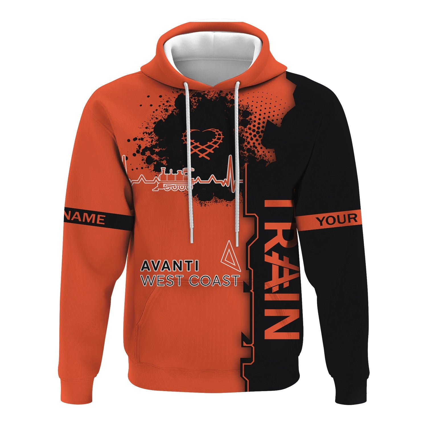 Railspirit Personalized Avanti West Coast Hoodie Engine Heartbeat and Track Love Style Zip Up Hoodie Gift Idea For Train Lovers